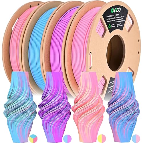 OVV3D Matte PLA 3D Printer Filament Bundle, Tri & Dual Color Filament 1.75mm Pack, Multi Color Change 3D Printing Filament for Most FDM 3D Printer, 4 Spools 200g Each