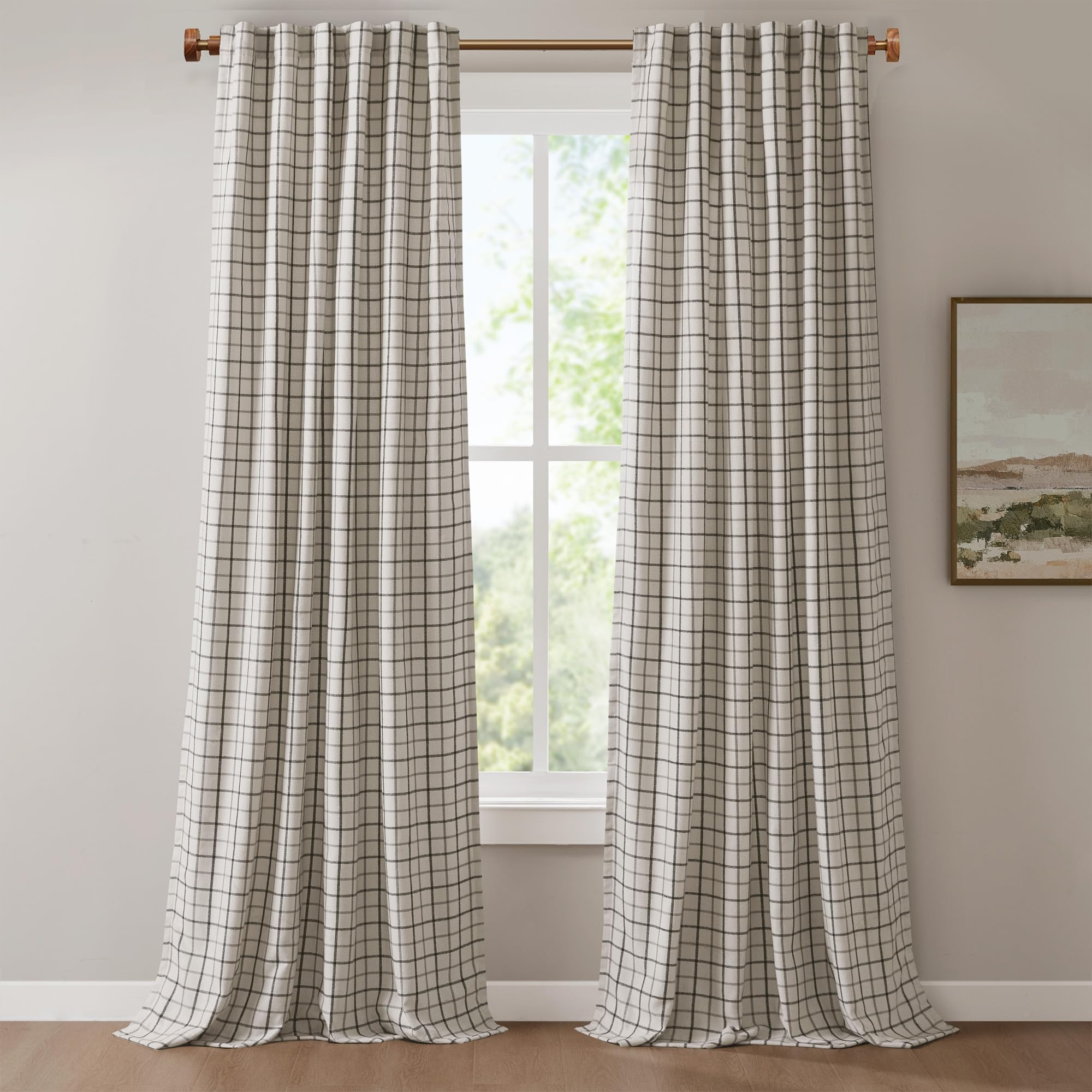 Madison Park Plaid Window Curtain Thermal Insulated, 1 Panel, 50x95 Black