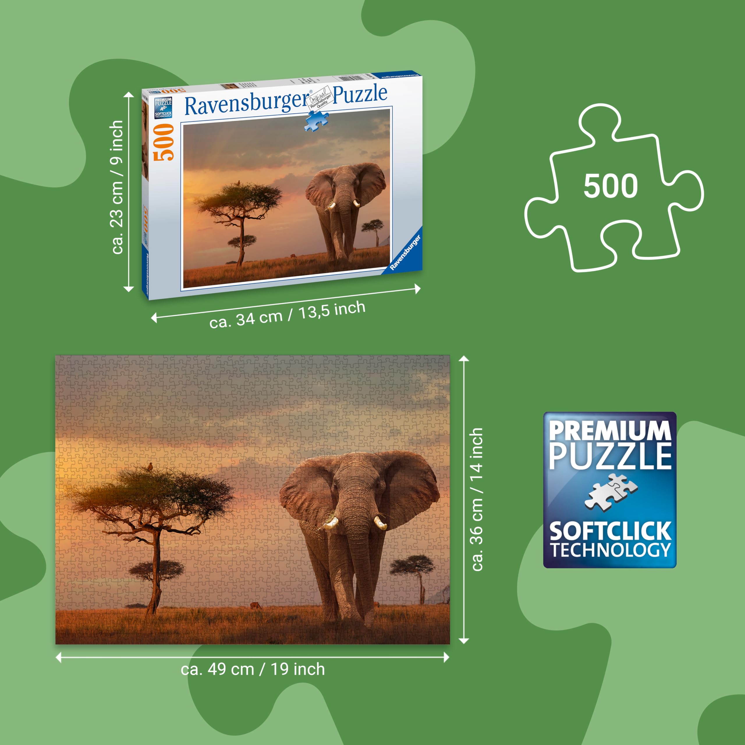 Ulmer Puzzleschmiede "Father & Son" Elephant 1000 Piece Puzzle - African Wildlife Scene, Made In Germany - View #3