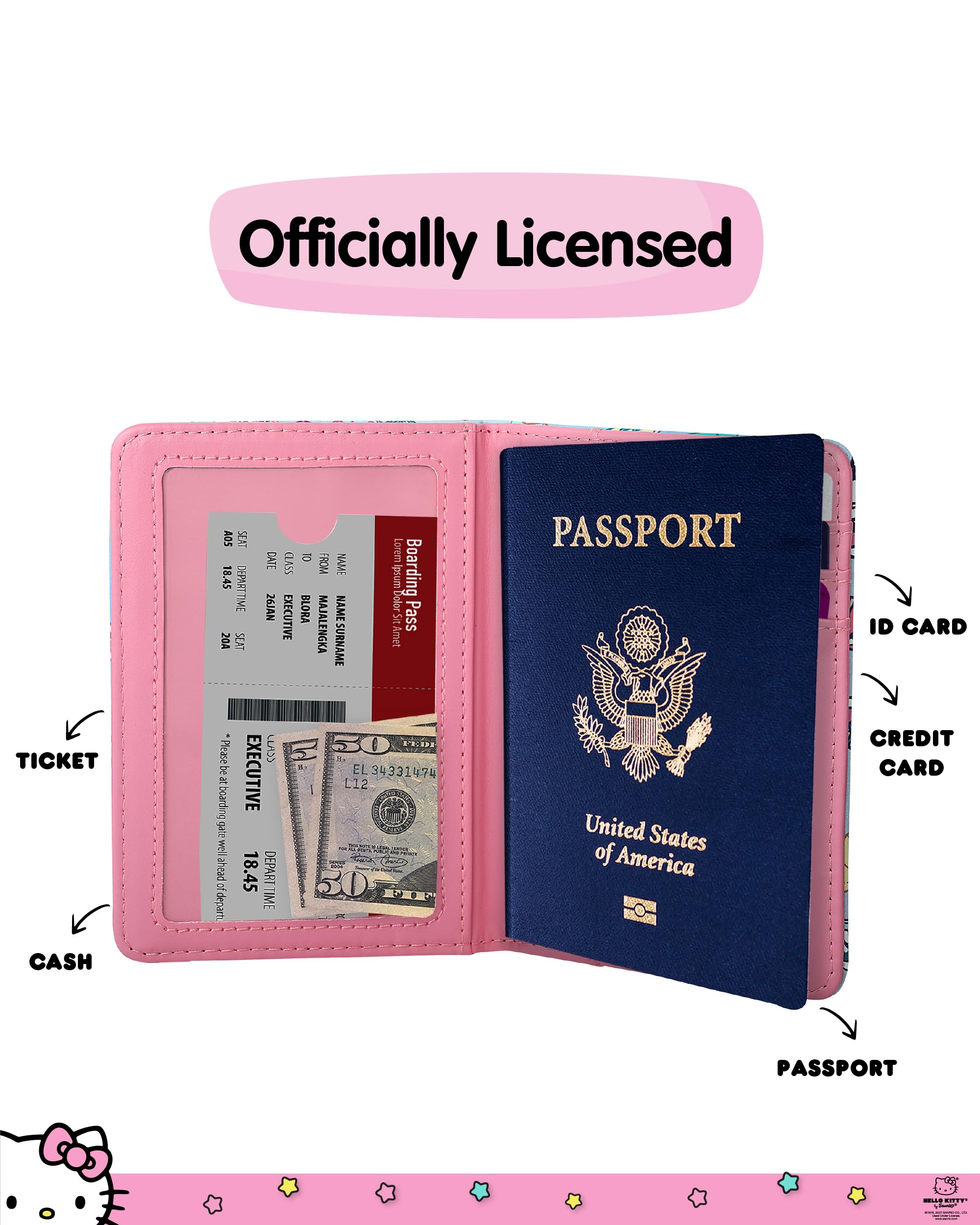 Hello Kitty Funda para pasaporte para licencia oficial de viaje, regalos Sanrio, Azul, Funda para pasaporte