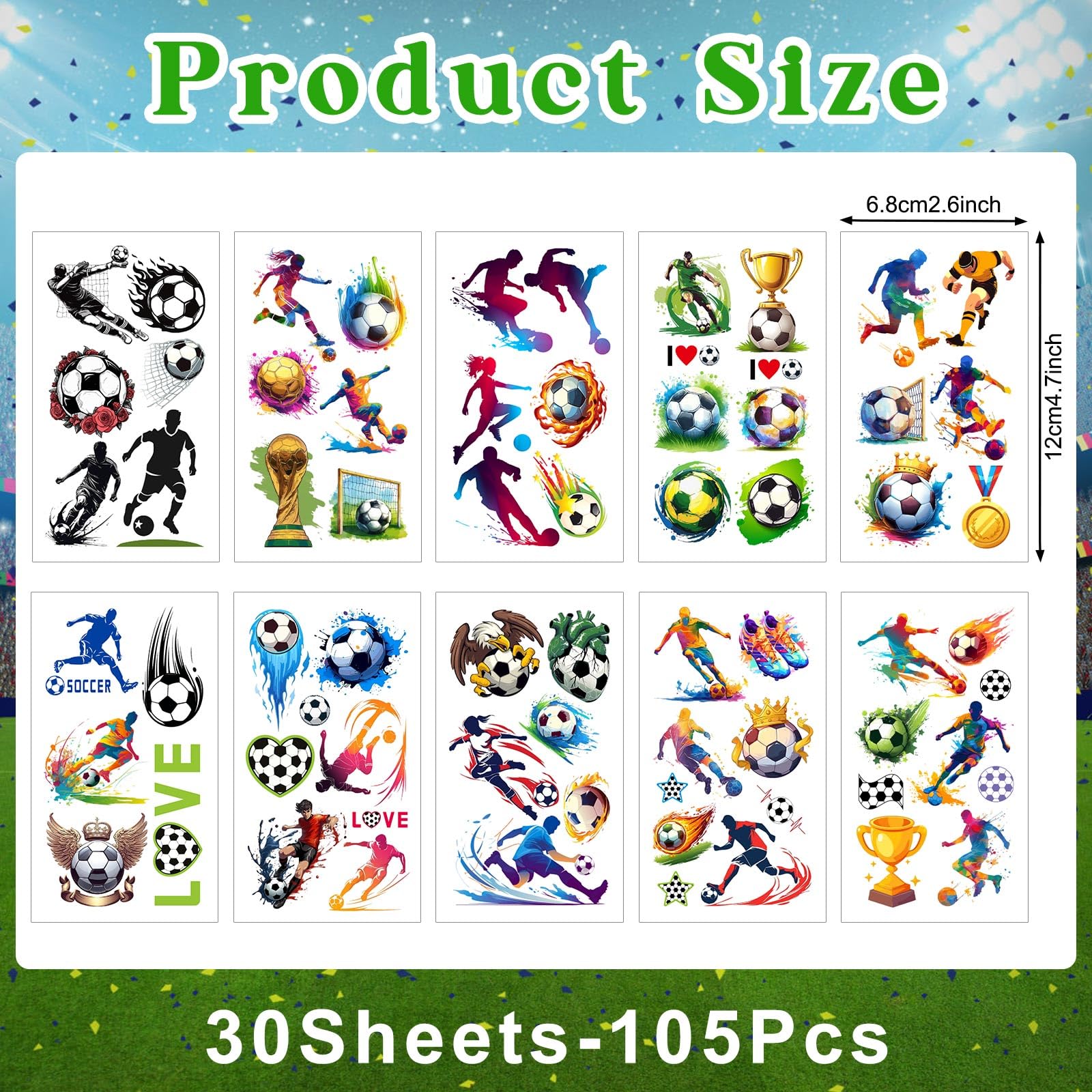 360Pcs Soccer Tattoos for Kids, Pre-Cut Waterproof Temporary Tattoos, Perfect Soccer Party Favors - Image 2