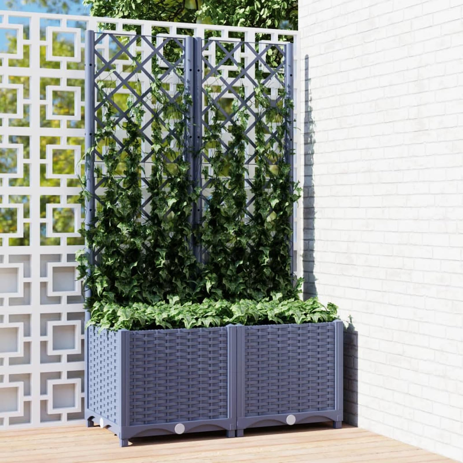 Vopese Planters with Trellis, Raised Garden Bed Planter with Climbing Plant Support Panel, 80 x 40 x 136 cm, Polypropylene, Outdoor Elevated Planter for Patio Balcony Yard
