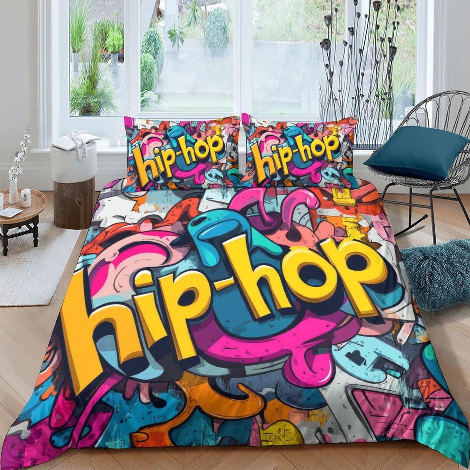 Ctjqhvkz Style-2 3D Printed Graffiti Hip-Hop Fitted Sheet Microfiber Soft Colorful Art Bed Cover For Bedroom Dorm Mattress Protection Decor Single（135X200cm）