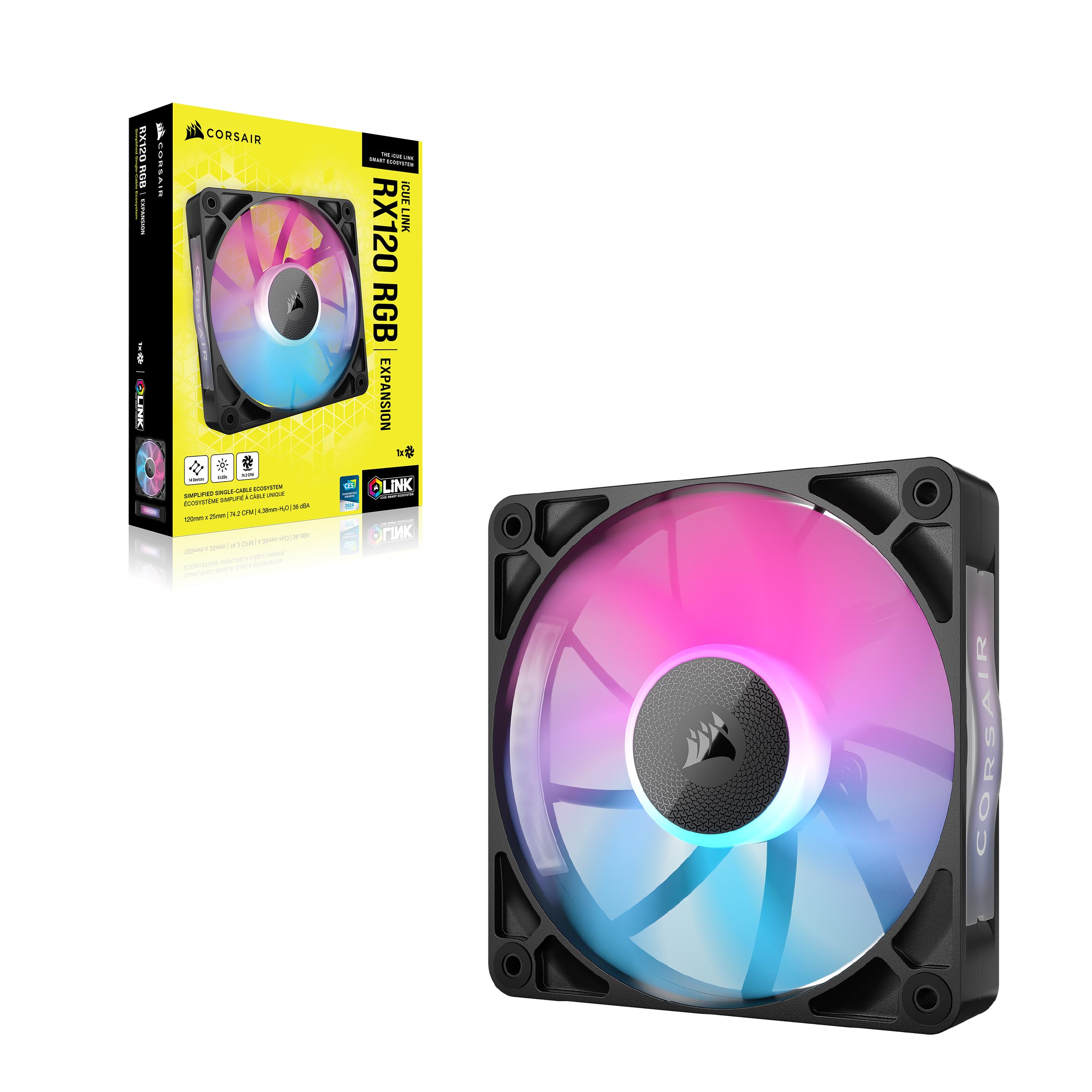 CORSAIR iCUE LINK RX120 RGB Ventola PWM da 120 mm - Cuscinetto a Cupola Magnetica - Ventola Singola - Nero