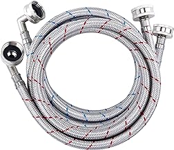 Washer Hose 6ft,Stainless Steel Washing Machine Hose 6 Foot with 90 Degree Elbows 2 Packs Braided Premium Washer Hoses Supply Lines-Washer Hoses 6ft Hot and Cold Striped Water Connection-by MIFLUS
