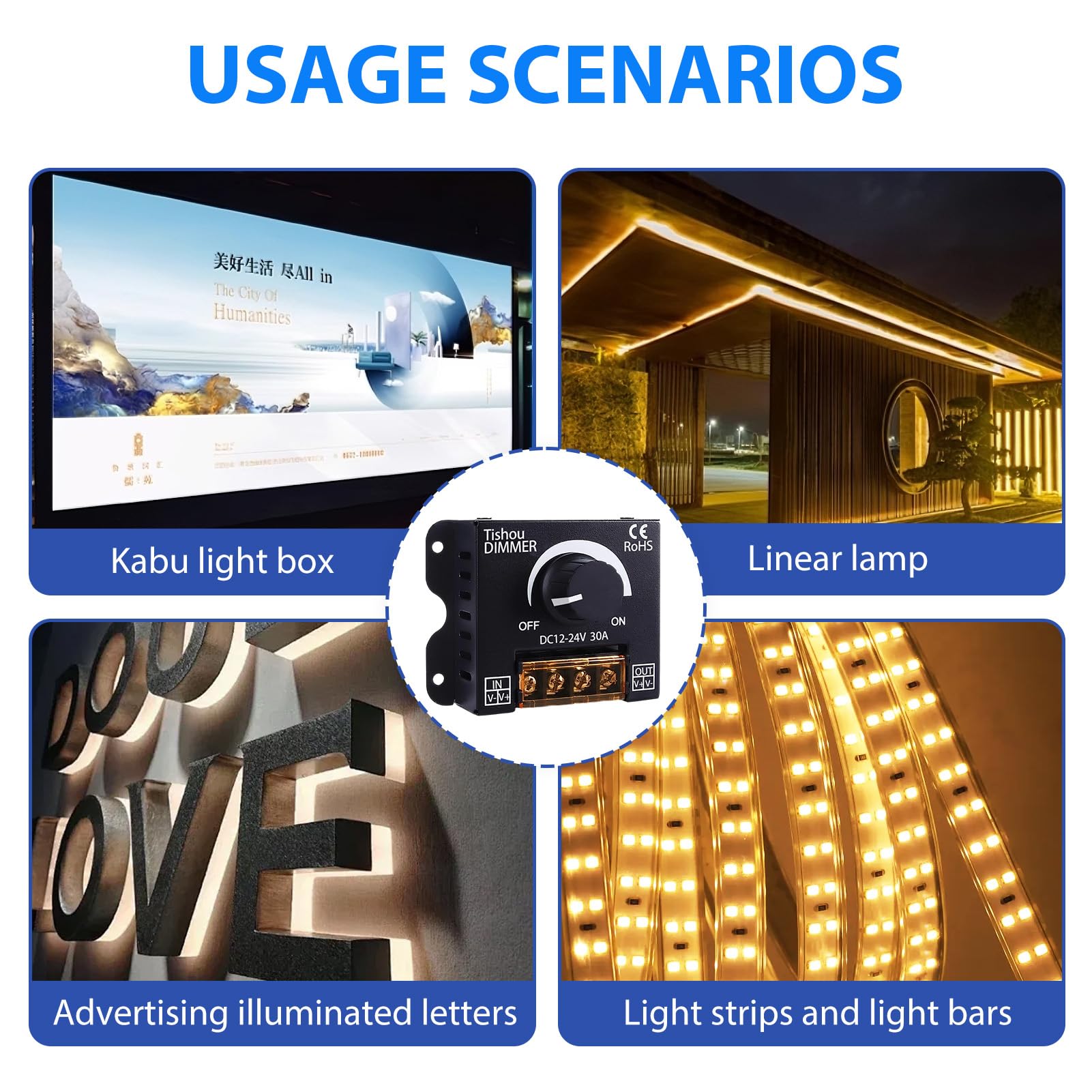 Controlador LED 12V 24V 30A PWM Regulador de Intensidad con Botón On/Off, Dimmer para Tira LED Monocromática 5050 3528, Carcasa de Aluminio Duradera e Instalación Sencilla Compatible con Luces DC