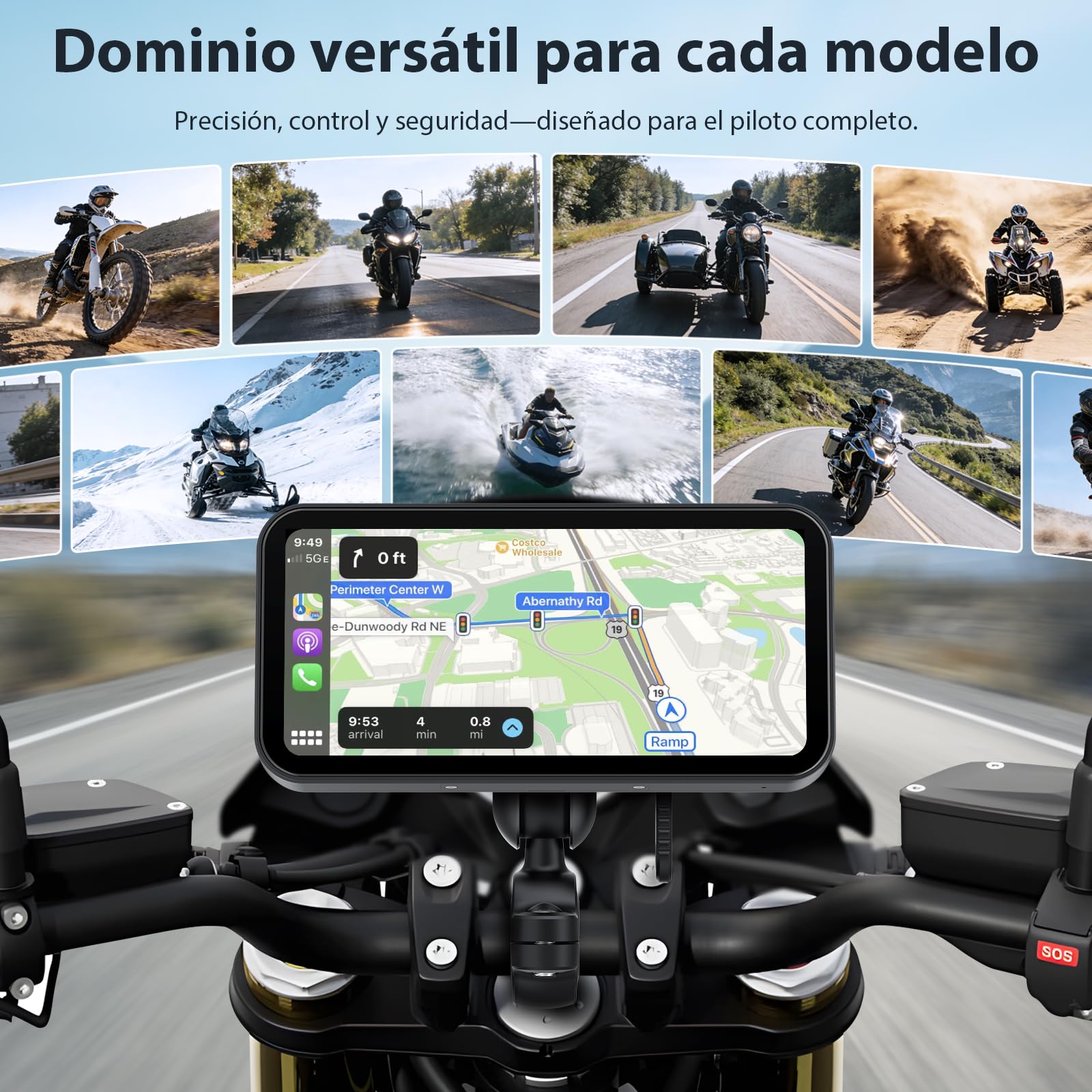 A622 Pantalla Moto CarPlay 6" Táctil, CarPlay y Android Auto Inalámbricos, IP67 Impermeable, TPMS, Bluetooth Dual, GPS, Alimentación USB/Acc, Compatible con Todas Las Motos