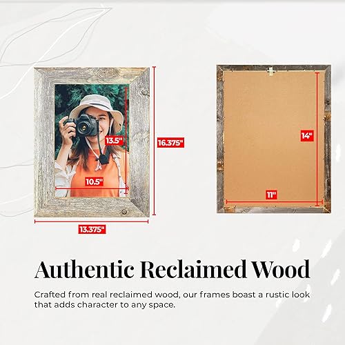 Miniatura 2 de BarnwoodUSA - Marco de fotos rústicas de 3.81 cm.  1 12 pulgadas de ancho, 100% madera reciclada, color gris, Madera, Gris natural desgastado., 11x14