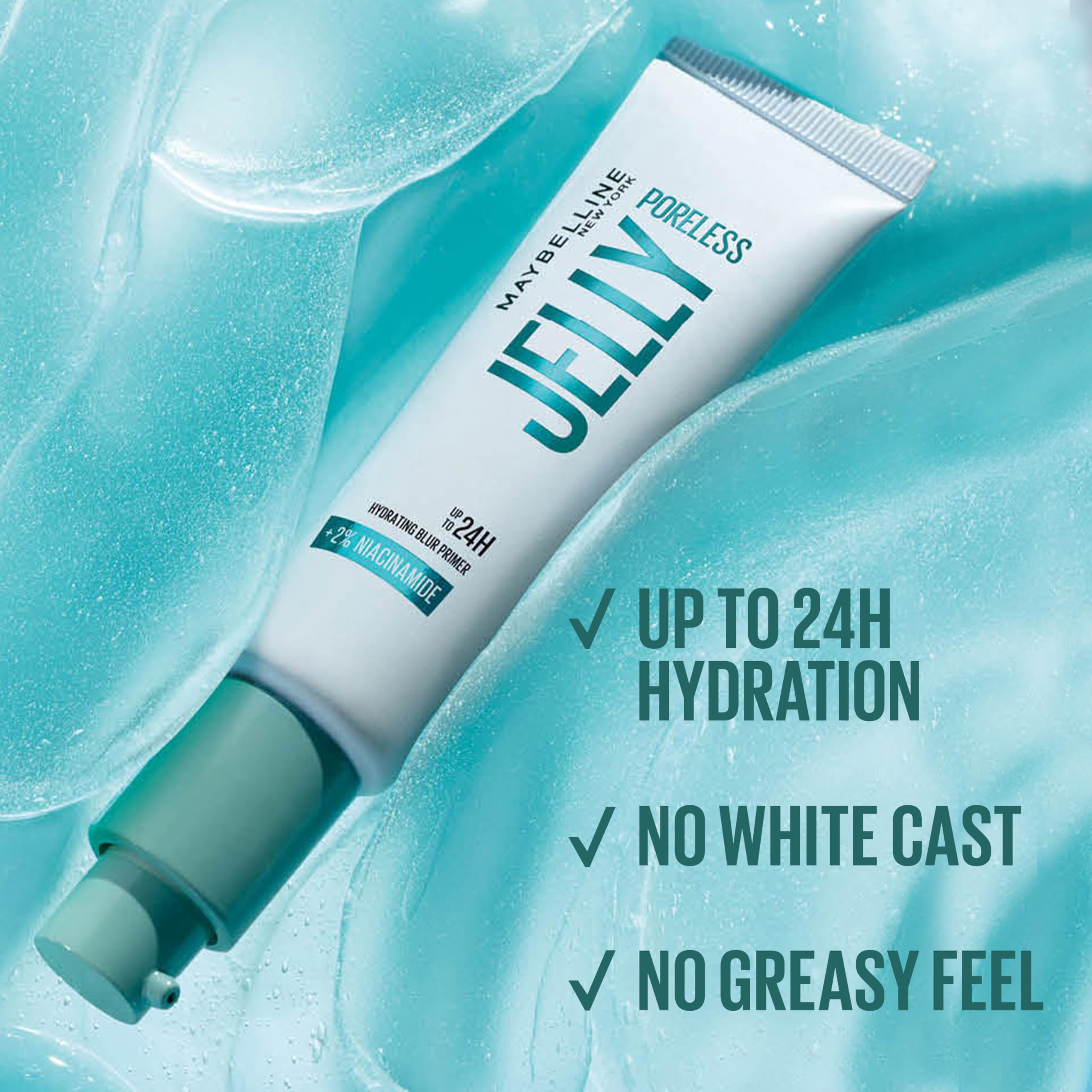 Maybelline Primer, Poreless Jelly, 24H Hydrating Blurring Primer, Silicone-Free, With Niacinamide - Image 3