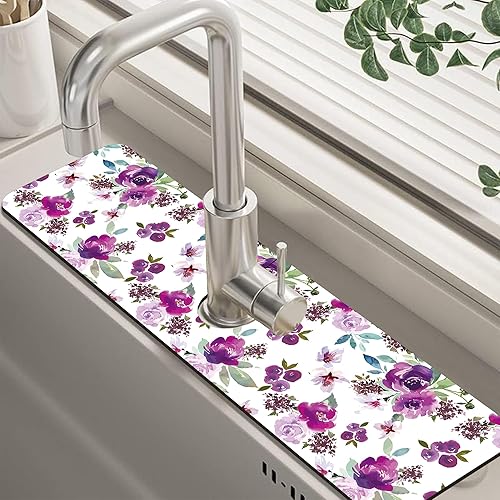 Miniatura 21 de Tapete protector contra salpicaduras para fregadero de cocina floral naranja retro de los años 70, tapete absorbente de secado rápido, tapete de