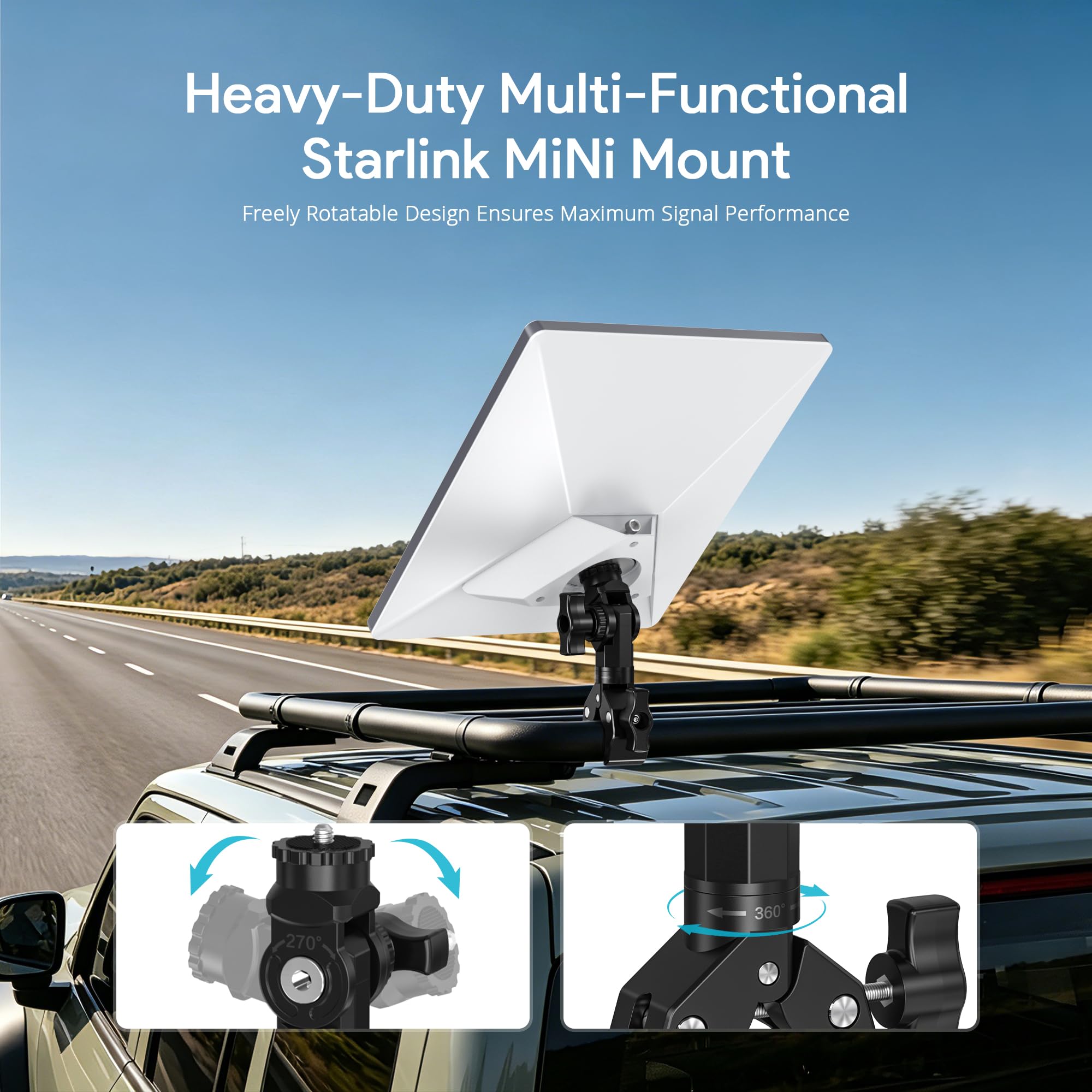 EDUP® Supporto Starlink Mini, Staffa Starlink Robusta per Palo, Camper | Staffa Starlink Robusta, Supporto Antenna Starlink Alluminio, Filettature 1/4" e 3/8", Montaggio Sicuro Camper e Balcone