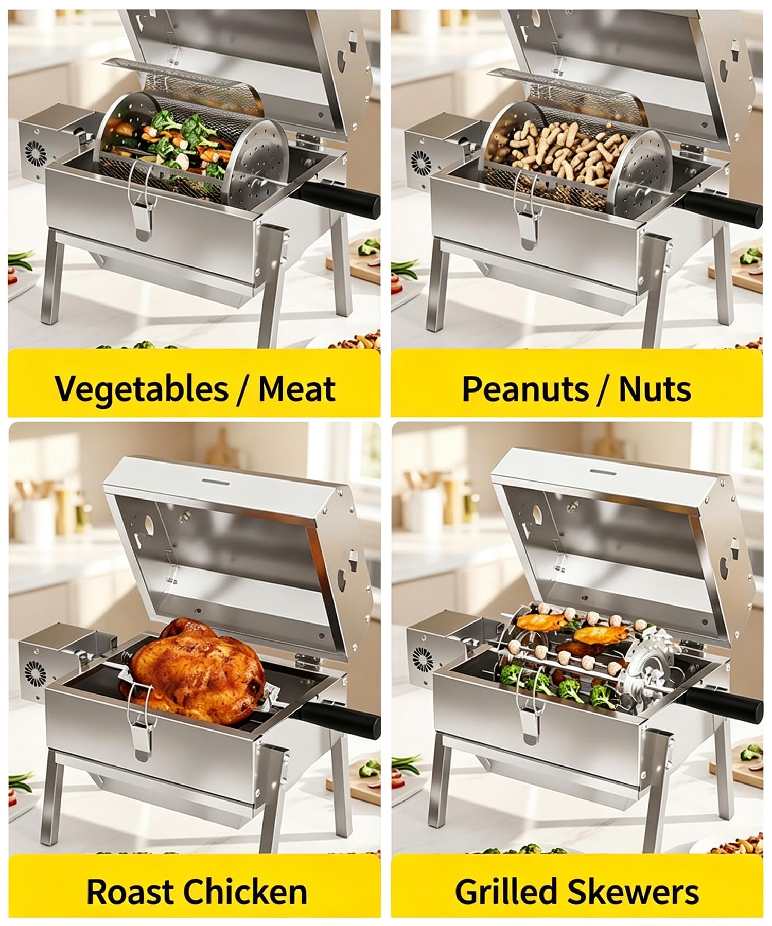 Parrilla giratoria USB-C, asador acero para camping