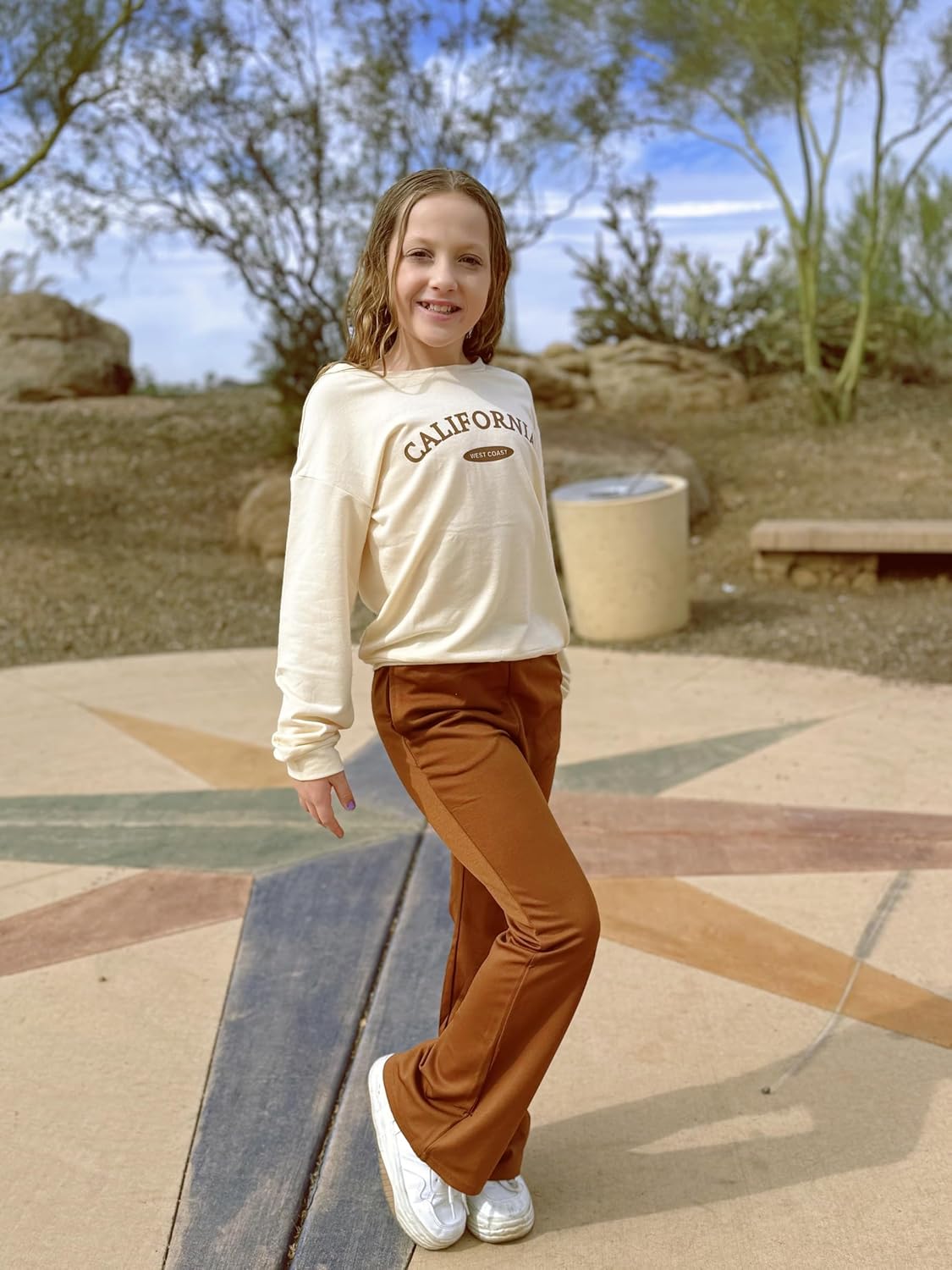 Arshiner Girls 2 Piece Clothes Long Sleeve Sweatshirt & Flared Pants Fall Clothing Set Size 5-12 Years - Image 6