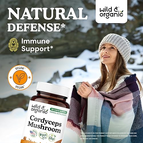 Vista 2 de Wild & Organic Cordyceps - Cápsulas de hongos - 60 unidades - Suplemento de apoyo inmunológico