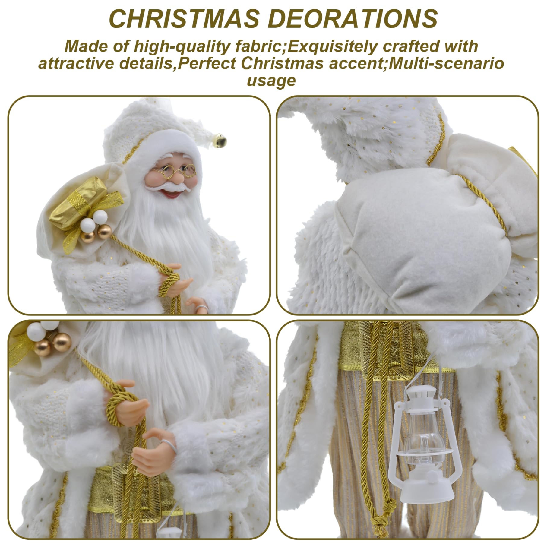 Gcroet Figurine di Babbo Natale Figurine di Natale in piedi da 18 pollici con vestiti dorati e bianchi per decorazioni per la casa per feste da tavolo, mensole del camino, Vecchio.