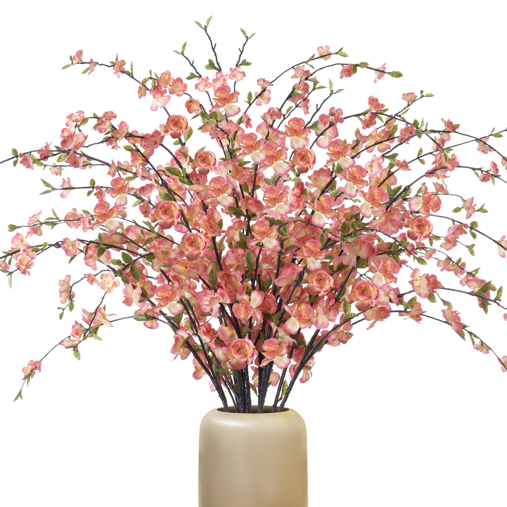 4 Pcs Artificial Cherry Blossom Flowers for Indoor Spring Decor, Faux Long Stem Peach Branches for Home Wedding Table Vase Summer Centerpieces Arrangement Decoration(Champagne)