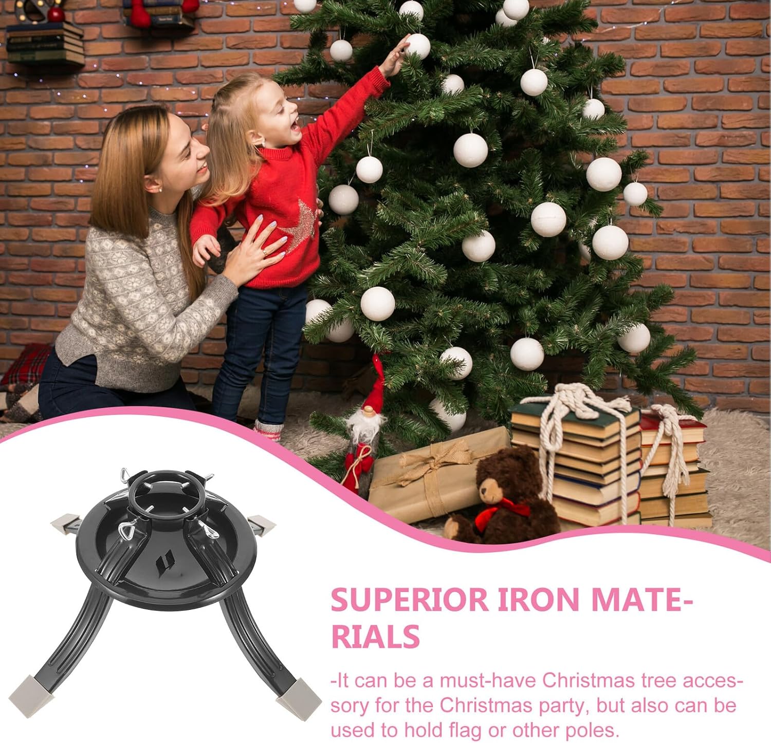 Sturdy Metal Xmas Tree Base Stand Green Iron Christmas Tree Holder Rack Smooth Polished Surface Secure Support