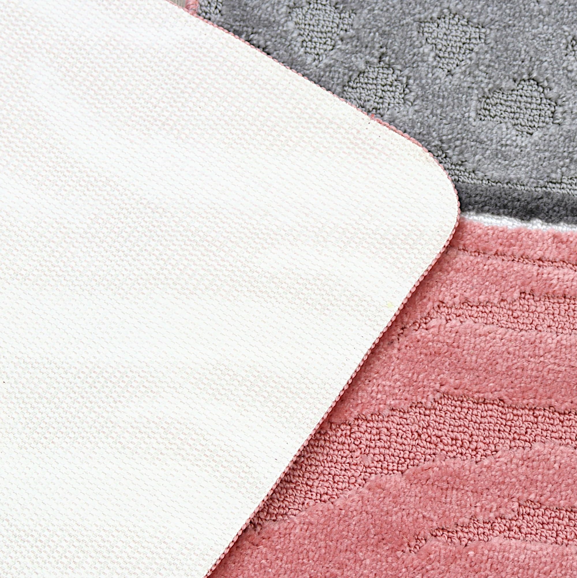 Badteppich Set 3-TLG. Rosa & Grau – rutschfest & Weich, Badematte für Badezimmer Teppich 50x80 cm & 50x40 cm - Ideal für Fußbodenheizung