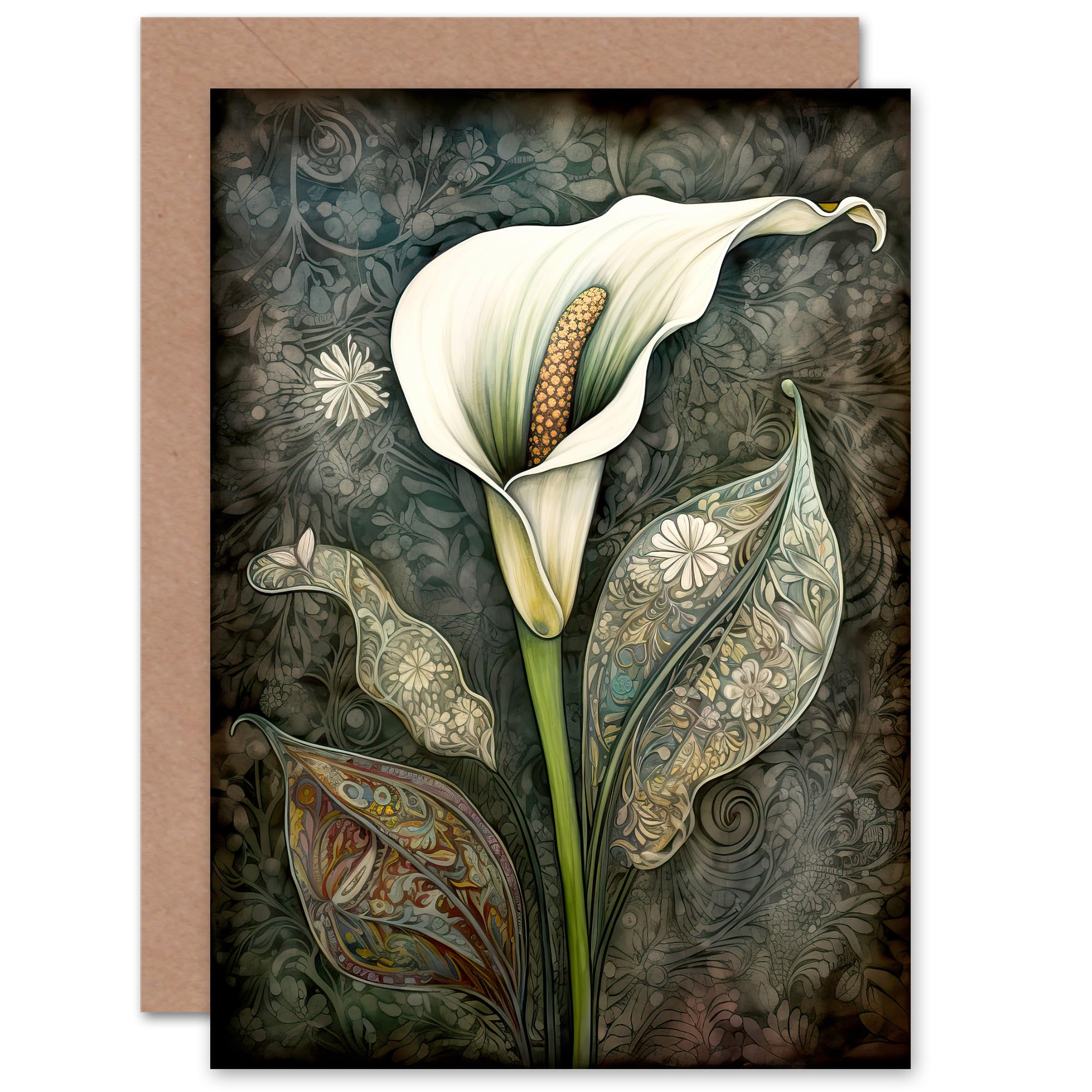 Artery8 Calla Lily Flower Bloom Batik for Wife Her Mum Sister Daughter Mom Gran Nan Birthday Thank You Congratulations Blank Art Greeting Card