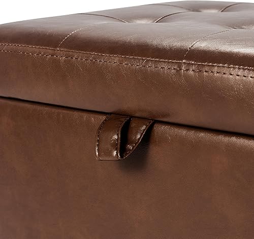 Miniatura 88 de Asense Reposapiés cuadrado tapizado de piel sintética con patas de madera, color gris Style1 Imitación Cuero Gris,Style2 Imitación Cuero