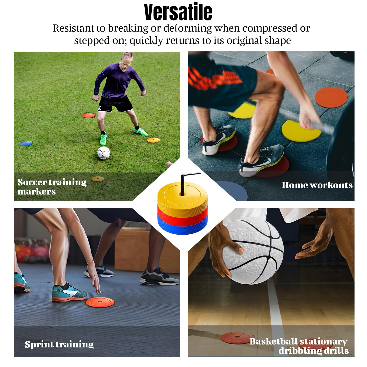 Set da 30 Cinesini con Supporto e Rete I Piatto Coni Allenamento per Uso Interno Esterno e Marcatura Campo I Cinesini per Allenamento Calcio per Allenamento Agilità Calcio