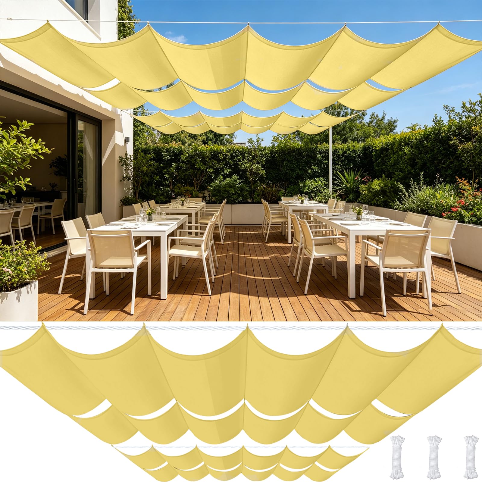 Voile ombrage rétractable vague 1.7x18m crème pour pergola de terrasse imperméable