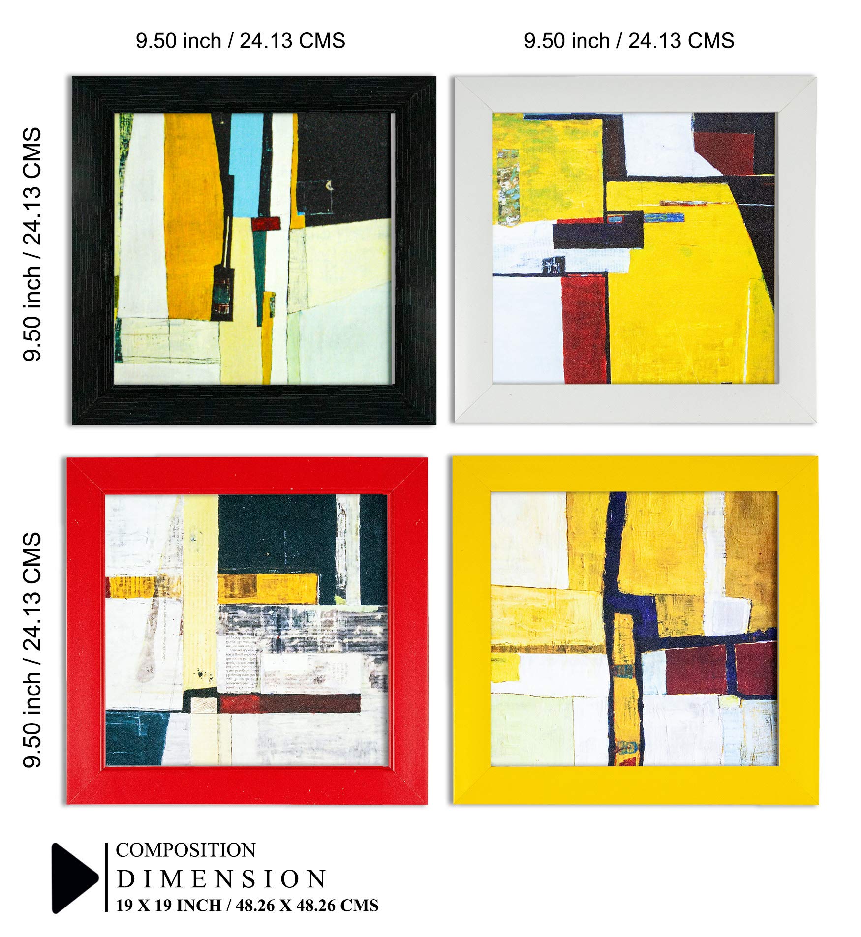 Indianara Set of 4 Abstract Lines Framed Wall Hanging Laminated Paintings Matt Art Prints 9 inch x 9 inch each without Glass (2923) 1