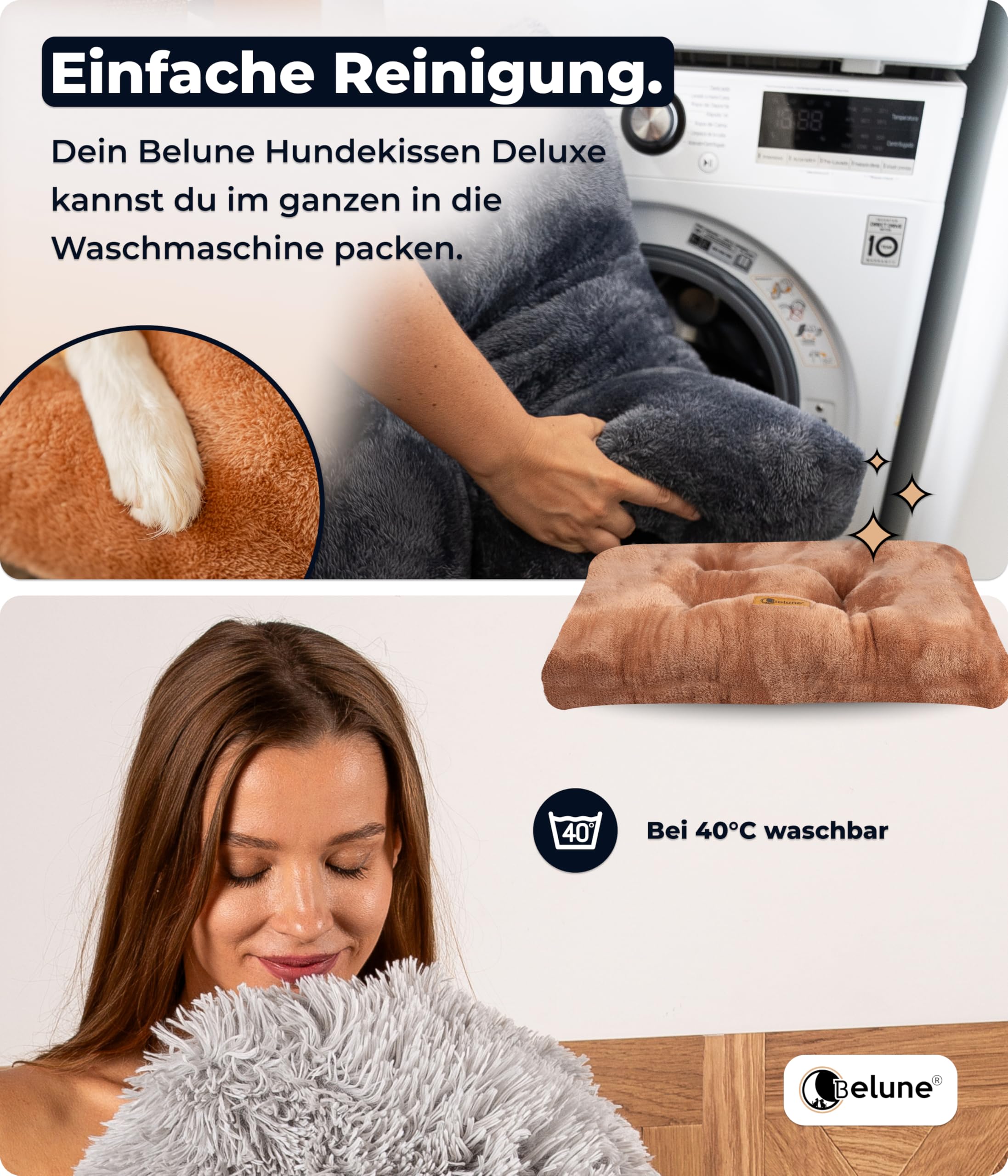 Belune® Hundekissen Deluxe [Braun, S (92cm x 62cm x 12cm)] - waschbar, Hundebett kleine Hunde, Hundekissen kleine Hunde