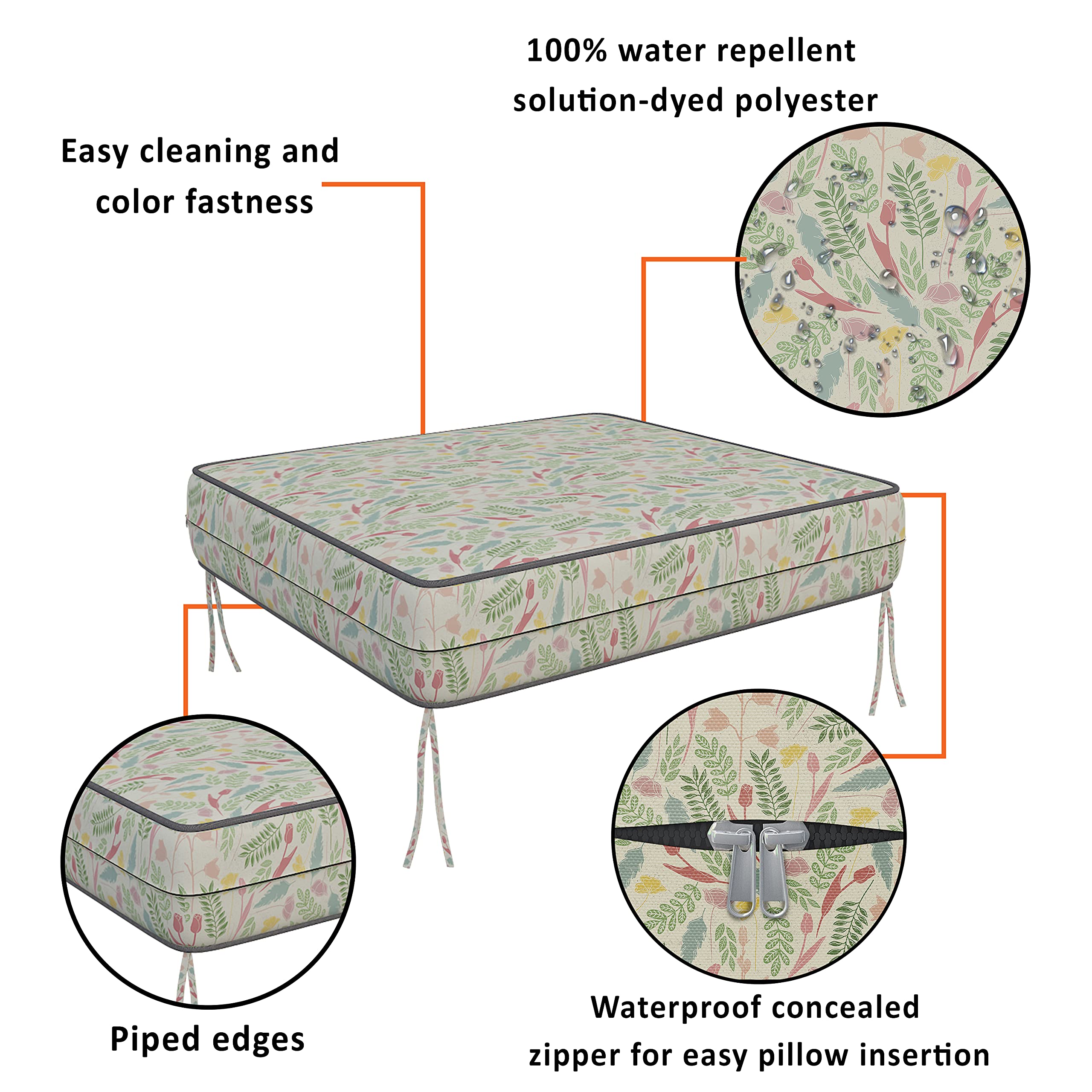 Covers & All Kwadratowa poszewka na poduszkę 6 sztuk 600 D pokrowiec na fotel patio wodoodporny wysoce trwały materiał poliestrowy z zamkami błyskawicznymi (tylko pokrowiec) (13 cm wys. x 60 cm szer. x 68 cm głęb, wzór 06)