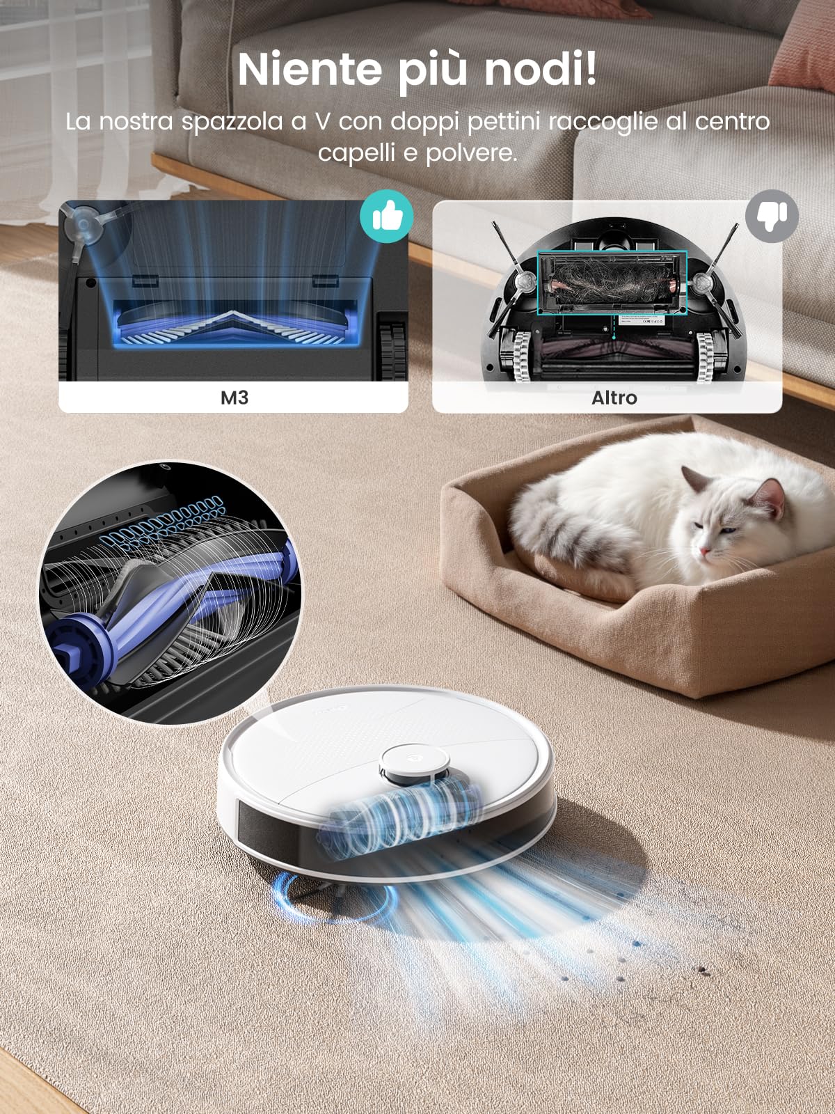 LEFANT M3 Robot Aspirapolvere Lavapavimenti,Stazione Base All-in-one,Aspirazione 12,000 Pa,Batteria da 220 min,Navigazione dToF,Tecnologia di Evitamento Degli Ostacoli PSD,Doppio Panno Rotante,Bianco