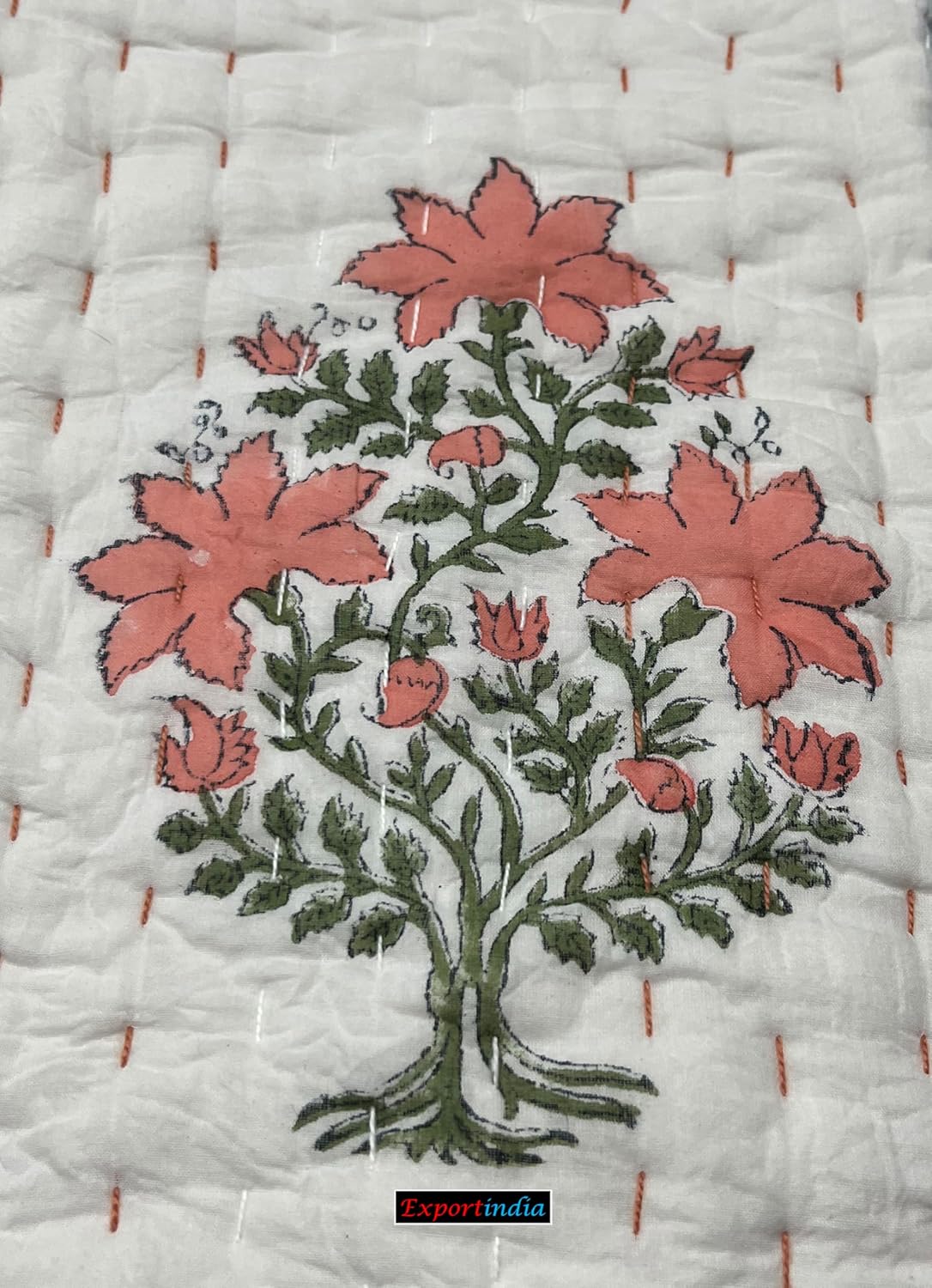 New Hand Block Print Kantha Quilt Cotton Jaipuri Hand Made Cotton Kantha Quilt Blanket Bedding Throw Hand Block Print (Pink, King/Queen Size 90x108 Inch)