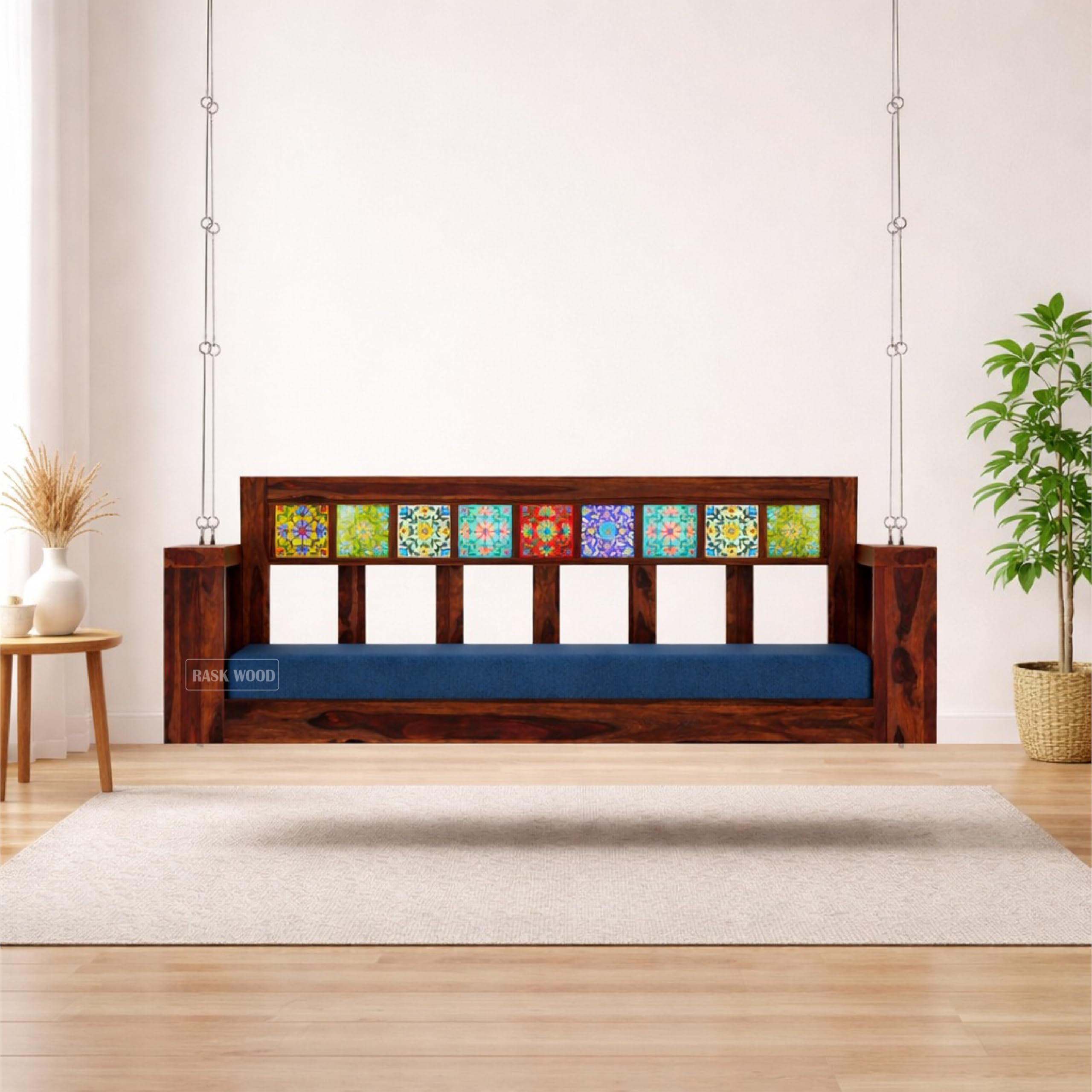 Rask Wood Wooden Swing for Balcony | House Swings for Living Room | Wooden Hammock Swing Sofa with Chain & Complete Accessories for Indoor, Outdoor, Balcony & Garden | Sheesham Wood, Walnut Finish discount deal