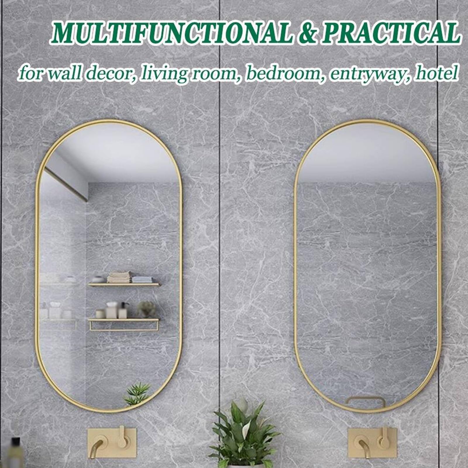 Specchio Espejo de pared ovalado Moderno con Marco de Metal, Espejo de tocador para baño, Espejo de pared para dormitorio y entrada, Plateado (40 x 70 cm).