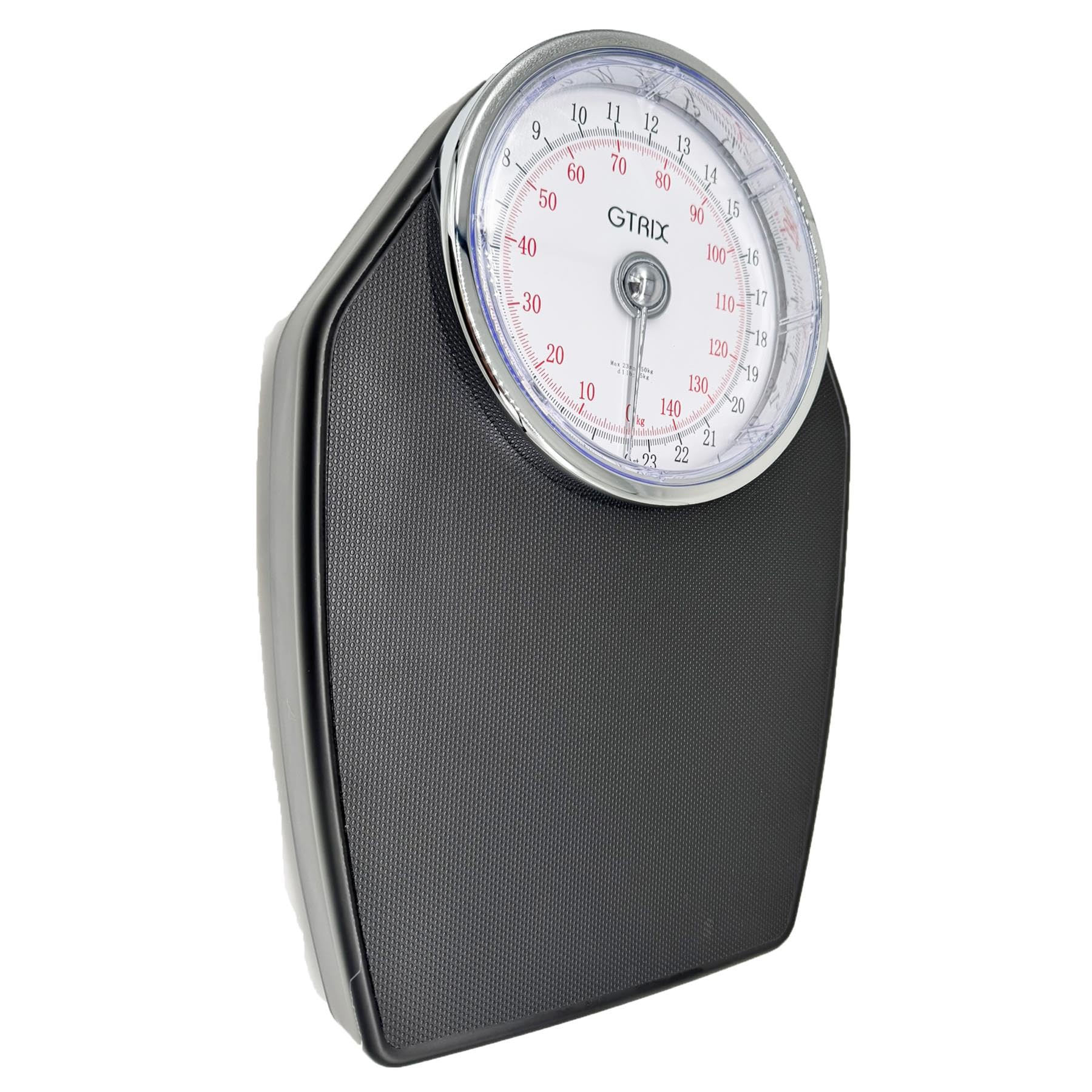 Bilancia pesapersone da bagno stile medico grande quadrante facile lettura fino a 150 kg 23 pietra 4,1 kg meccanica nera Gtrix accurata incrementi 500g antiscivolo analogico