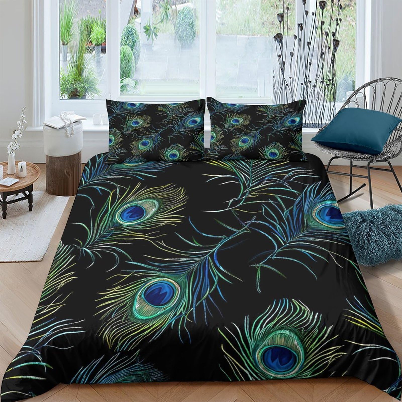 Ctjqhvkz Style-5 3D Printed Peacock Feather Fitted Sheet Microfiber Non-Slip Easy Care Bed Cover Bedroom Decor Single（135X200cm）