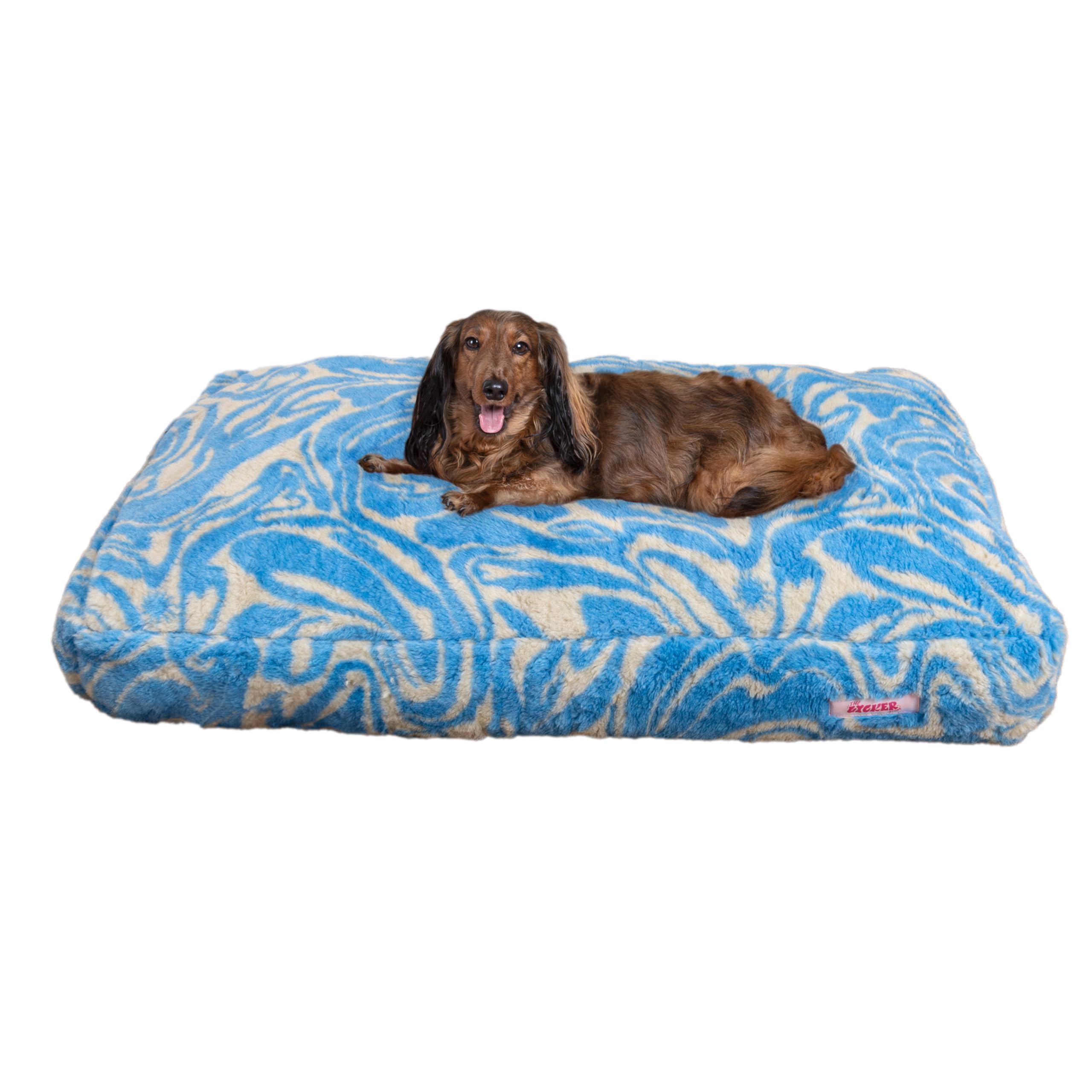 THE LICKER Store DBD3001G-XL Mabel 49.5" x 31.5" Designer Modern Ultra Soft Reversible Plush Rectangular Pet Bed with Washable Cover, Blue Lemonade