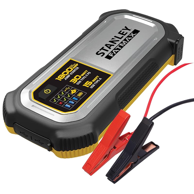 Auxiliar de Partida STANLEY LJ18FC 1800 A, Bateria de Íons de Lítio 12 V com Estojo