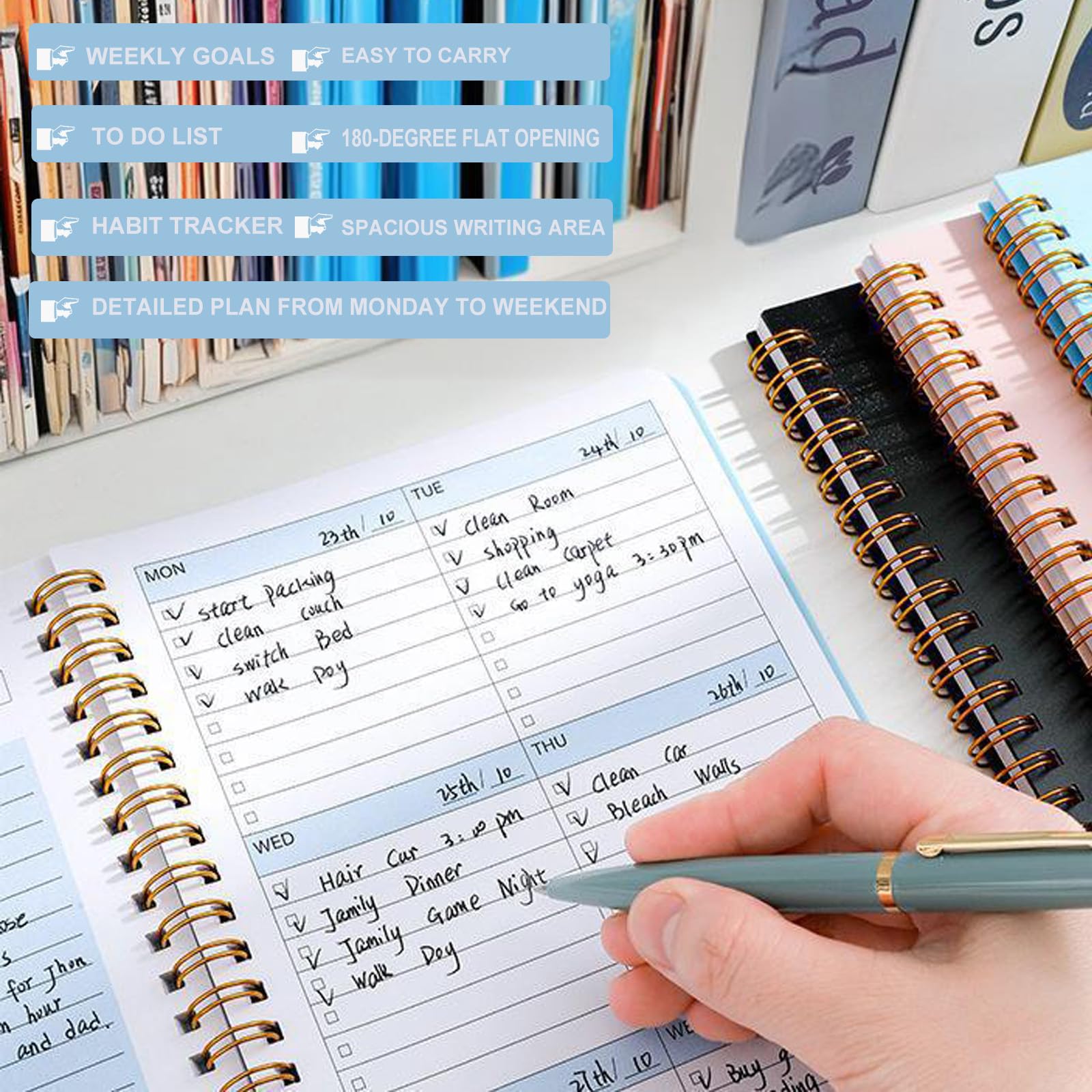 Undated Weekly Planner with Goal & Habit Tracker Notebook, Small A5 to Do List Week Planners Spiral Binding Personal Goal Journal Non Dated Weekly Planner Simple Agenda Planners for Work Kids School