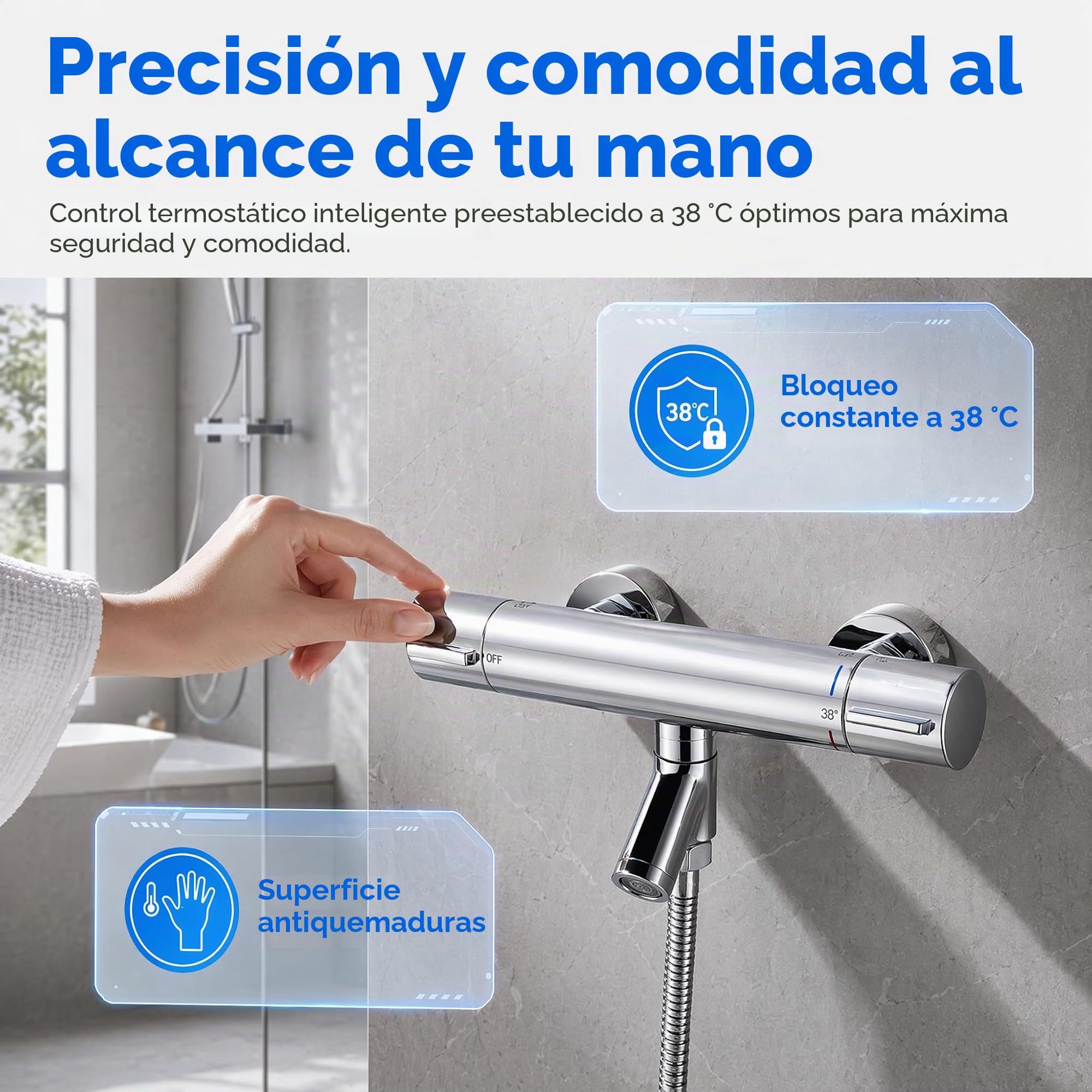 Grifo Ducha Termostáticos 38 ℃ Grifo Termostato Ducha Cromado | Grifo de Ducha de dos Salidas Grifo bañera y ducha de Ducha Termostático Grifo bañera de Latón
