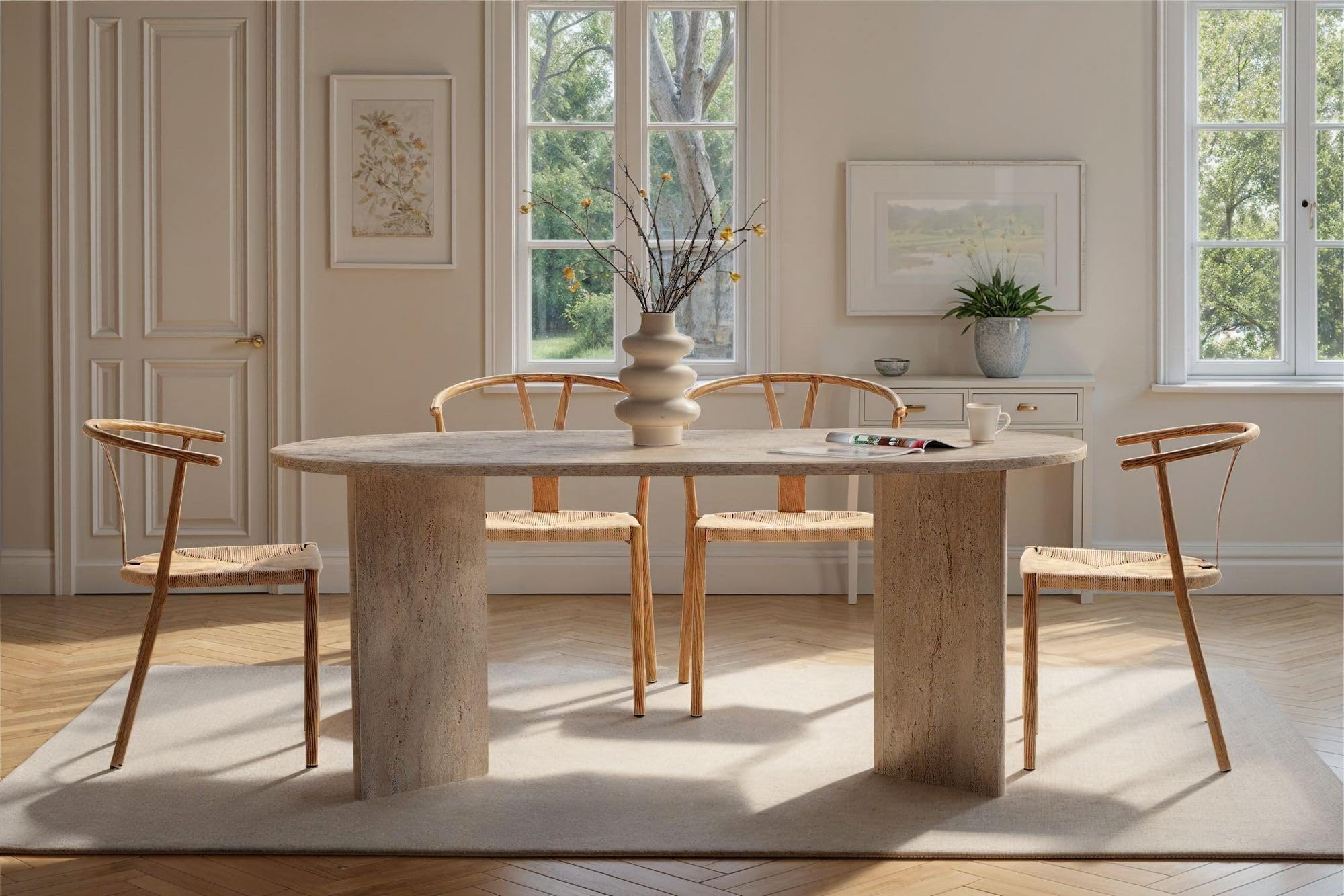 Eleganter Esstisch, Travertine-Farbe, 180 x 75 x 89,5 cm | 100% melaminbeschichtete Spanplatte, 25 mm Stärke | perfekt für Moderne Essbereiche