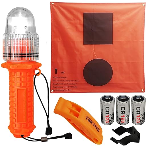 TEKTITE® SOSeFLARE 5 NO MORE FLARES! Electronic Boat Distress Flare w/Flag and Audible Signal Kit- USCG & SOLAS Compliant Marine Safety Signal - Waterproof LED & Audible Locator for Boats