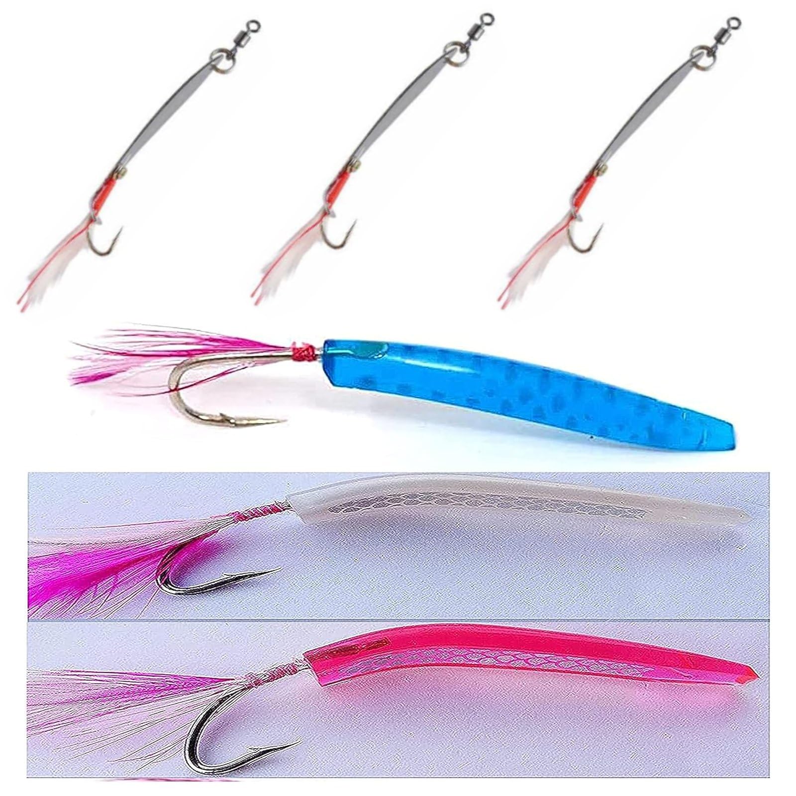 Kit 6 Unghiette Madreperla Piuma Pesca Traina Tonnetti Spigola Serra Leccia Sgombro Lanzardo