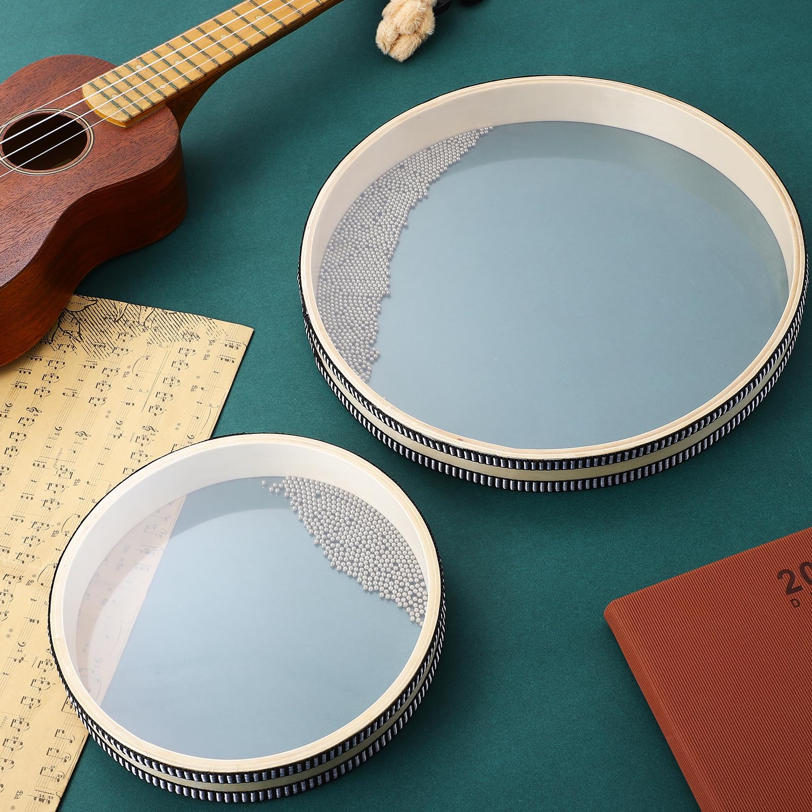 Tamburi Oceanici Trasparenti 2 Pezzi 8 12 con Suono Autentico delle Onde Tamburo a Onda in Legno e Plastica Resistente per Meditazione Educazione Musicale e Rilassamento