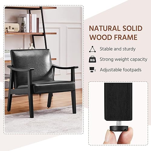 Miniatura 36 de Yaheetech Silla decorativa, silla de sala de estar de mediados de siglo, silla auxiliar moderna de tela de lino con respaldo alto para sala de