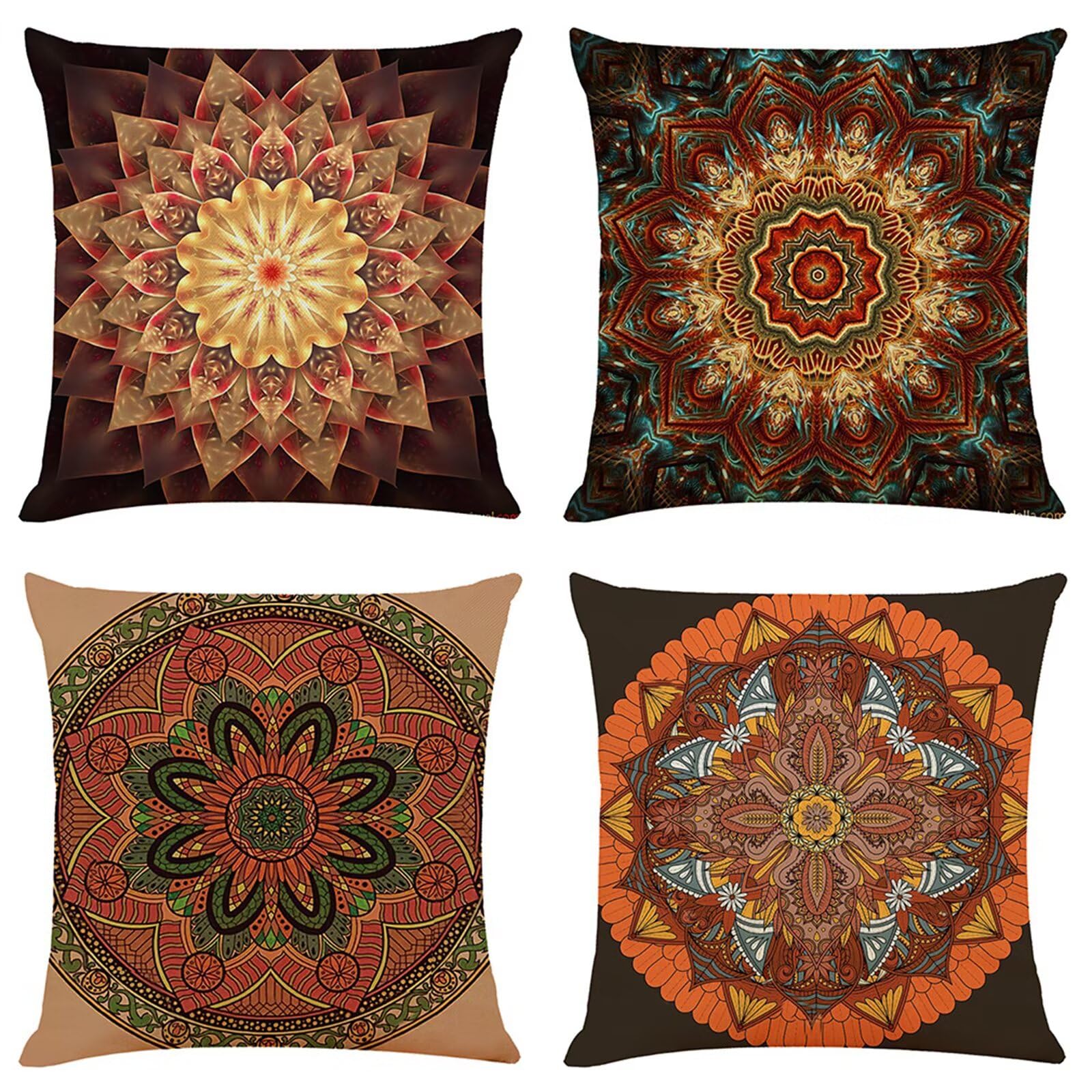 Juego de 4 Impermeable Funda de Cojín Mandala de ensueño retro,55x55cm Moderno Suave Transpirables Lino Fundas de Almohada Cojines Decorativos con Cremallera Oculta para Exterior Sofá Cama Coche Hogar