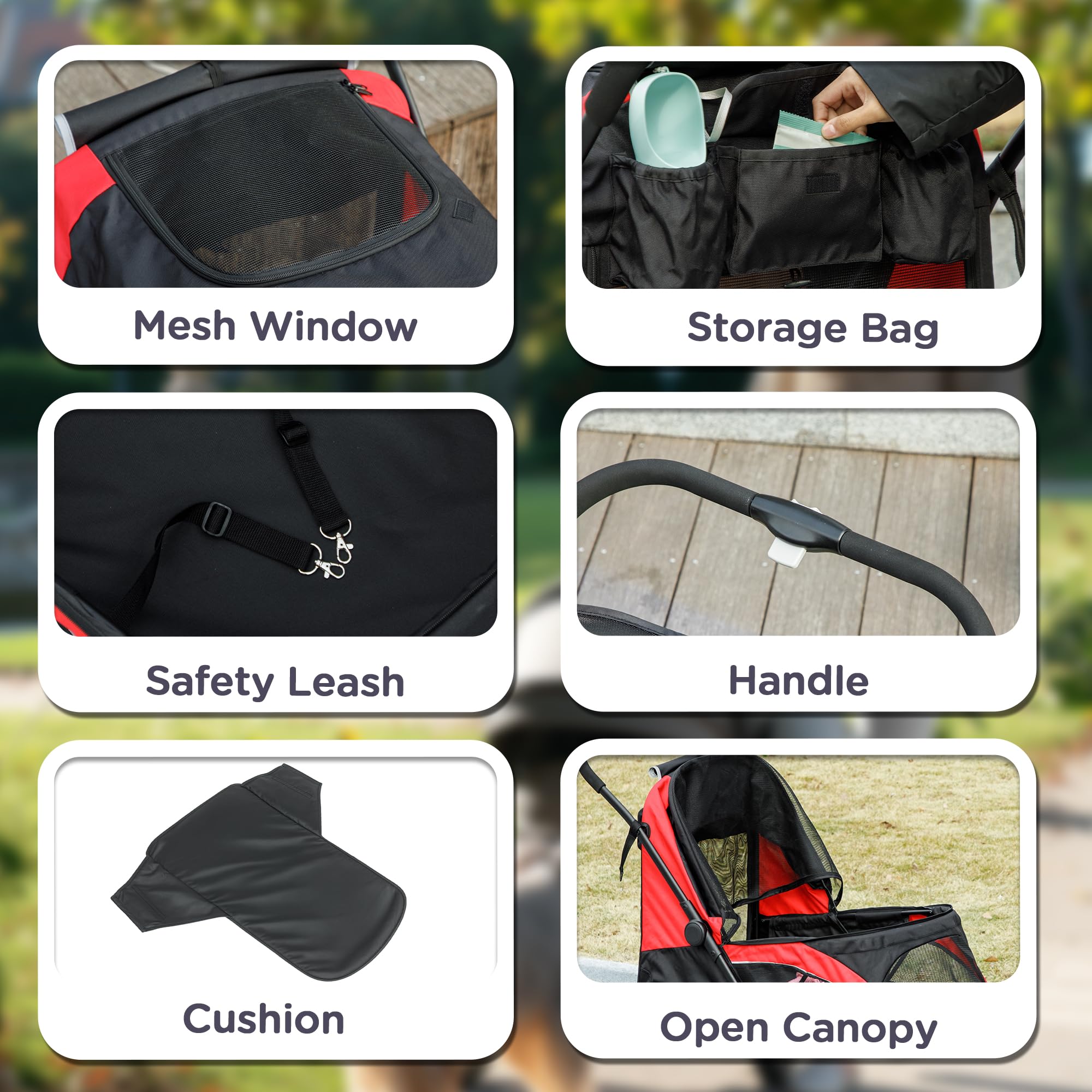 PawHut Carrito para perros plegable para perros y gatos grandes de hasta 30 kg, con cojín, ventanas de red, puertas, bolsa de almacenamiento, carrito para gatos con correas de seguridad, frenos, color