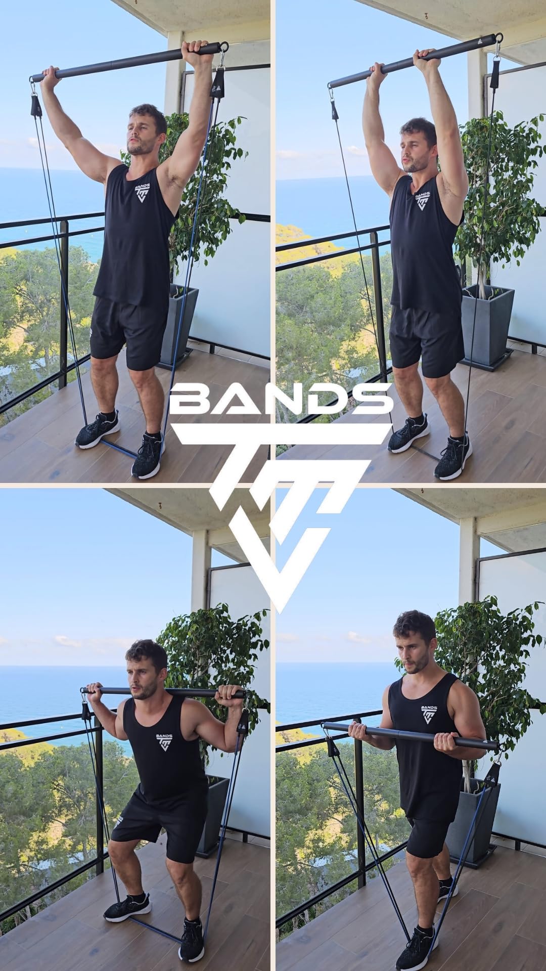 Kit de Entrenamiento con 7 Bandas Elásticas Musculación (+100KG Resistencia) con Barra, Gimnasio en Casa, Fitness, Asas, Anclaje de Puerta y Exterior, Pilates, Yoga, Crossfit, Calistenia