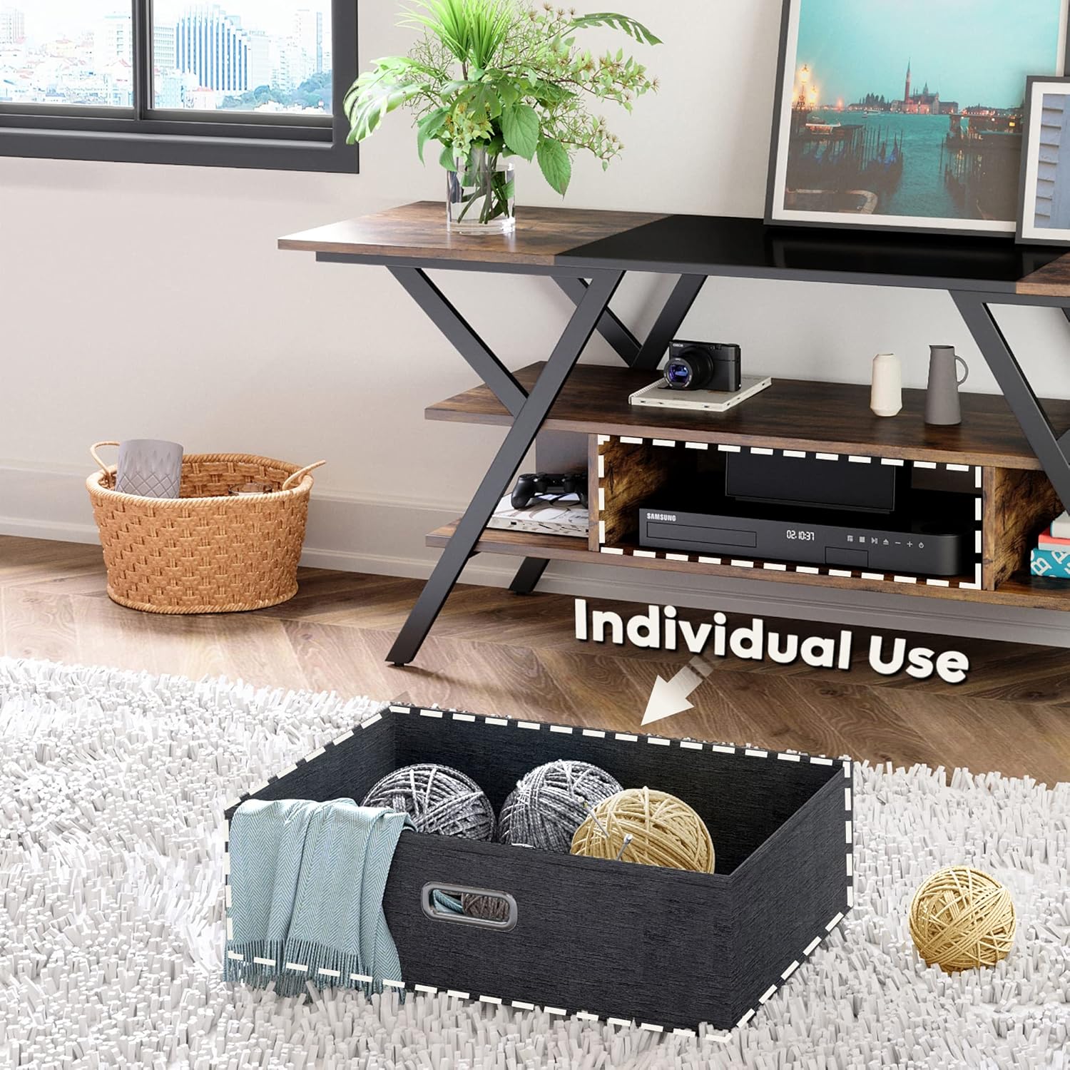 Bestier Bedroom TV Stand for 55 Inch TV Gaming Entertainment Center Industrial Rustic TV Stand with Led Lights 20 Modes TV Console with Fabric Drawer 6 81