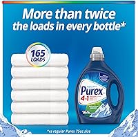 Vista 4 de Purex Detergente Líquido para Ropa 4 en 1, Mountain Breeze, 82.5 oz, 165 Cargas, Detergente para Ropa Ultra Concentrado, Ilumina y Blanquea