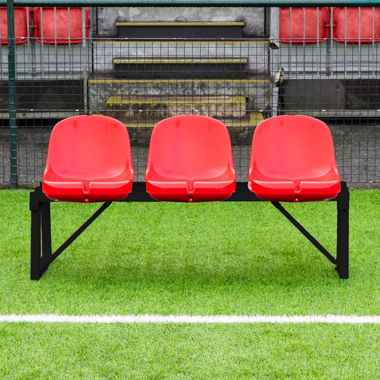 FORZA Aluminum Team & Substitute Bench | Multiple Seat Sizes & Color Options | HDPE Bucket Seats (Red, 5ft (1.5m) | 3 Seats)